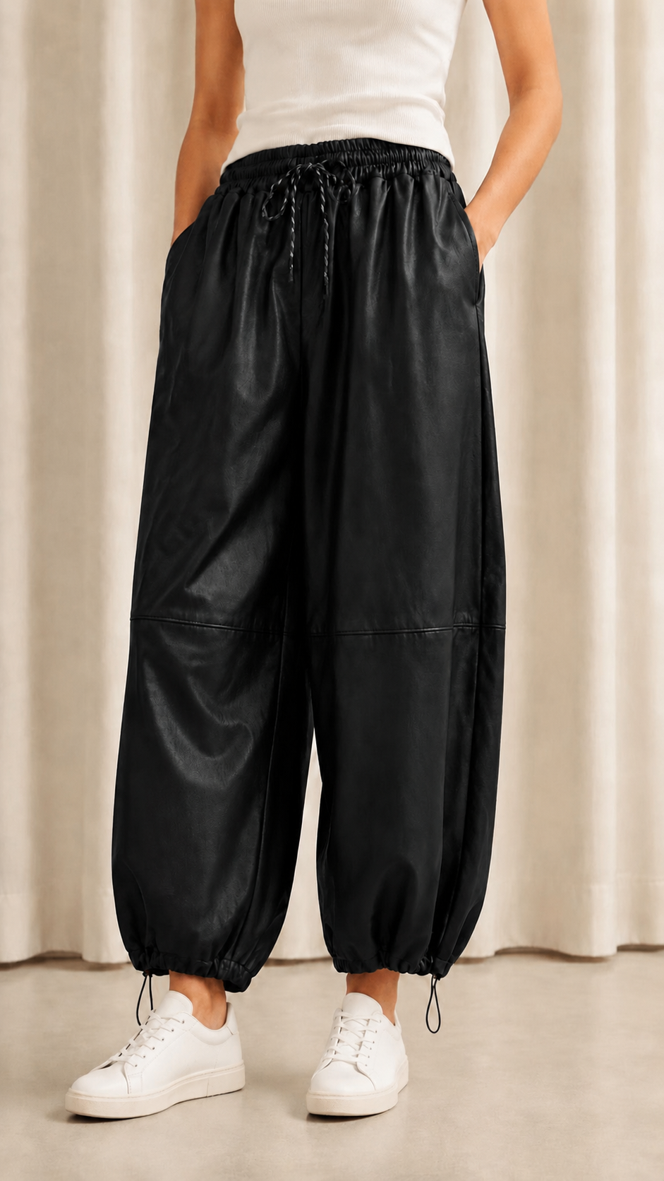Panta Baggy Ecopelle Nero