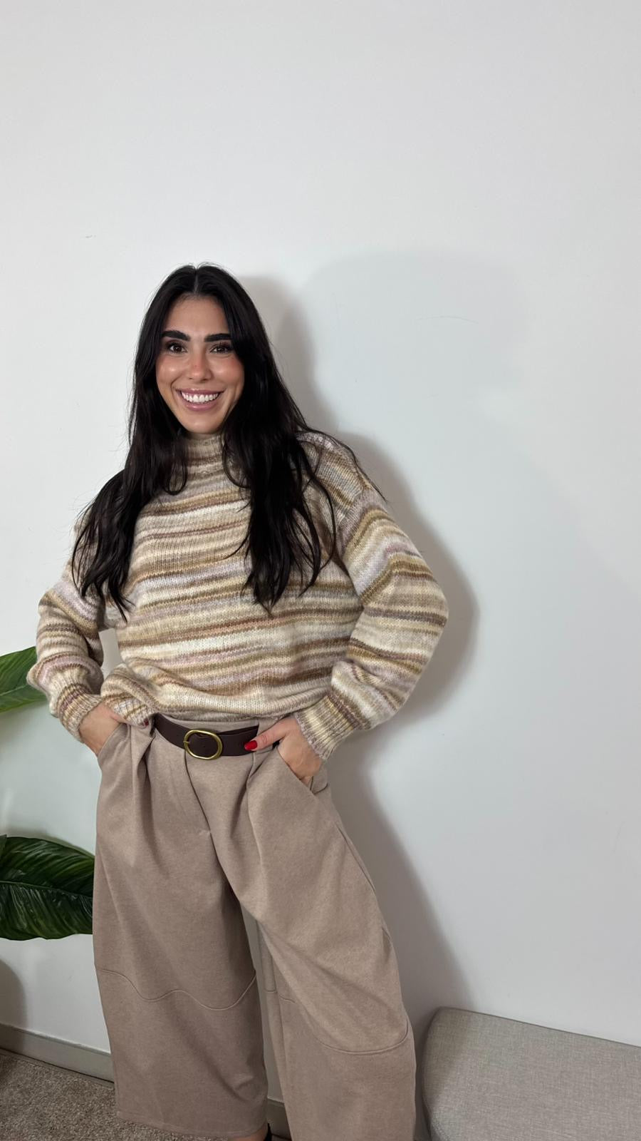 Pantalone Barrel Tessuto Classico Tortora