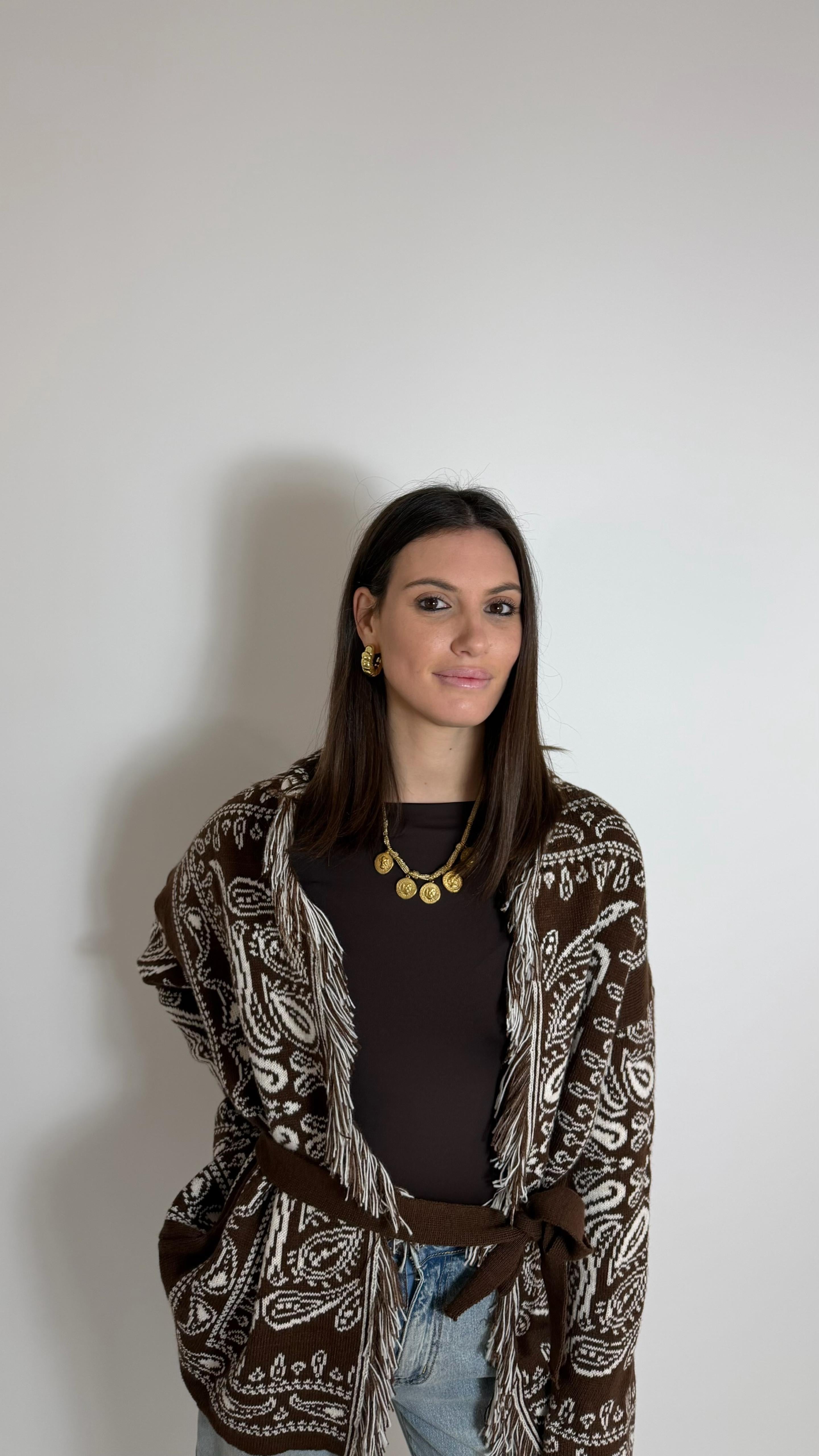 Cardigan Etnico White&Choco