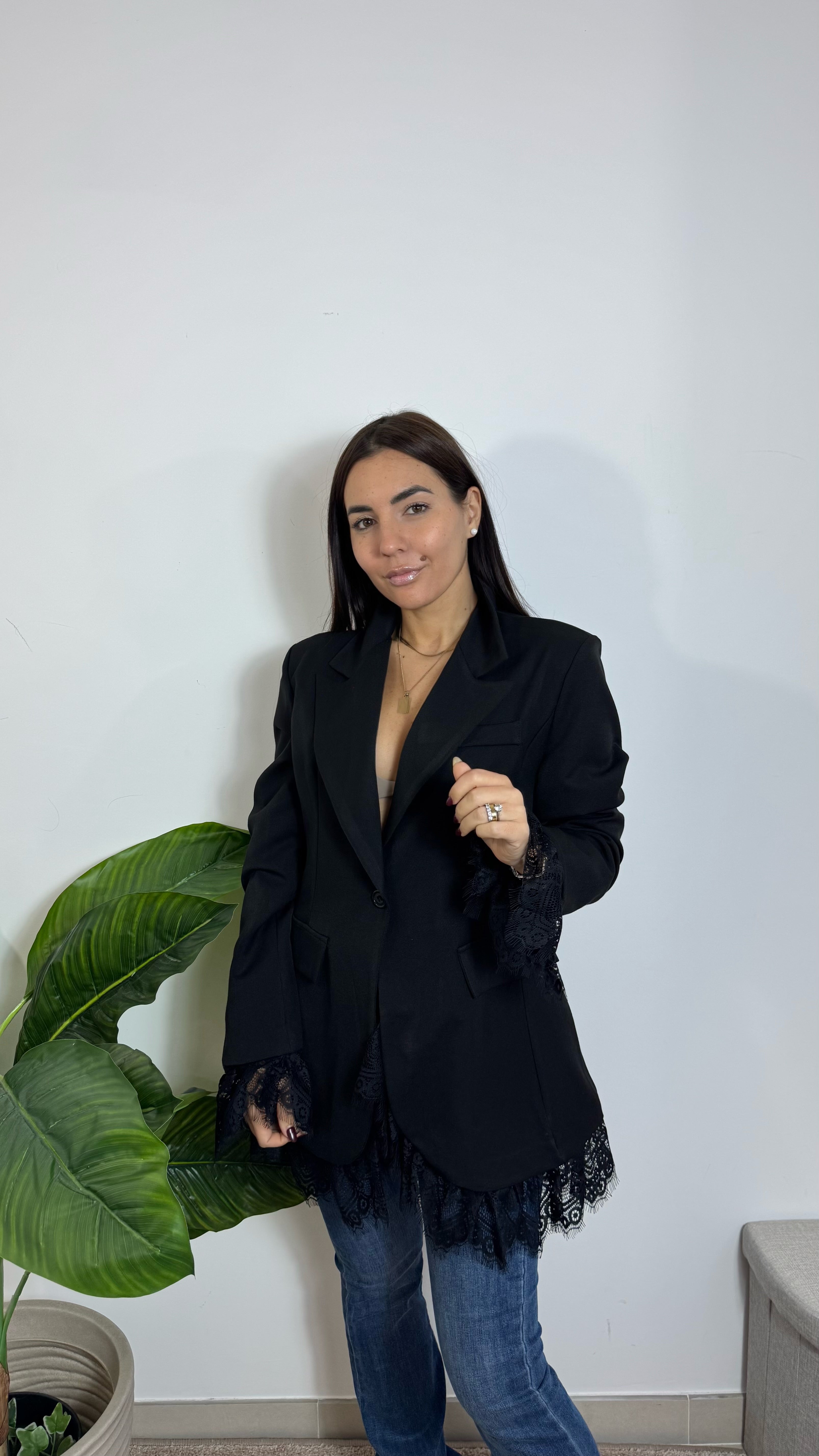 Giacca Inserti Pizzo Nera