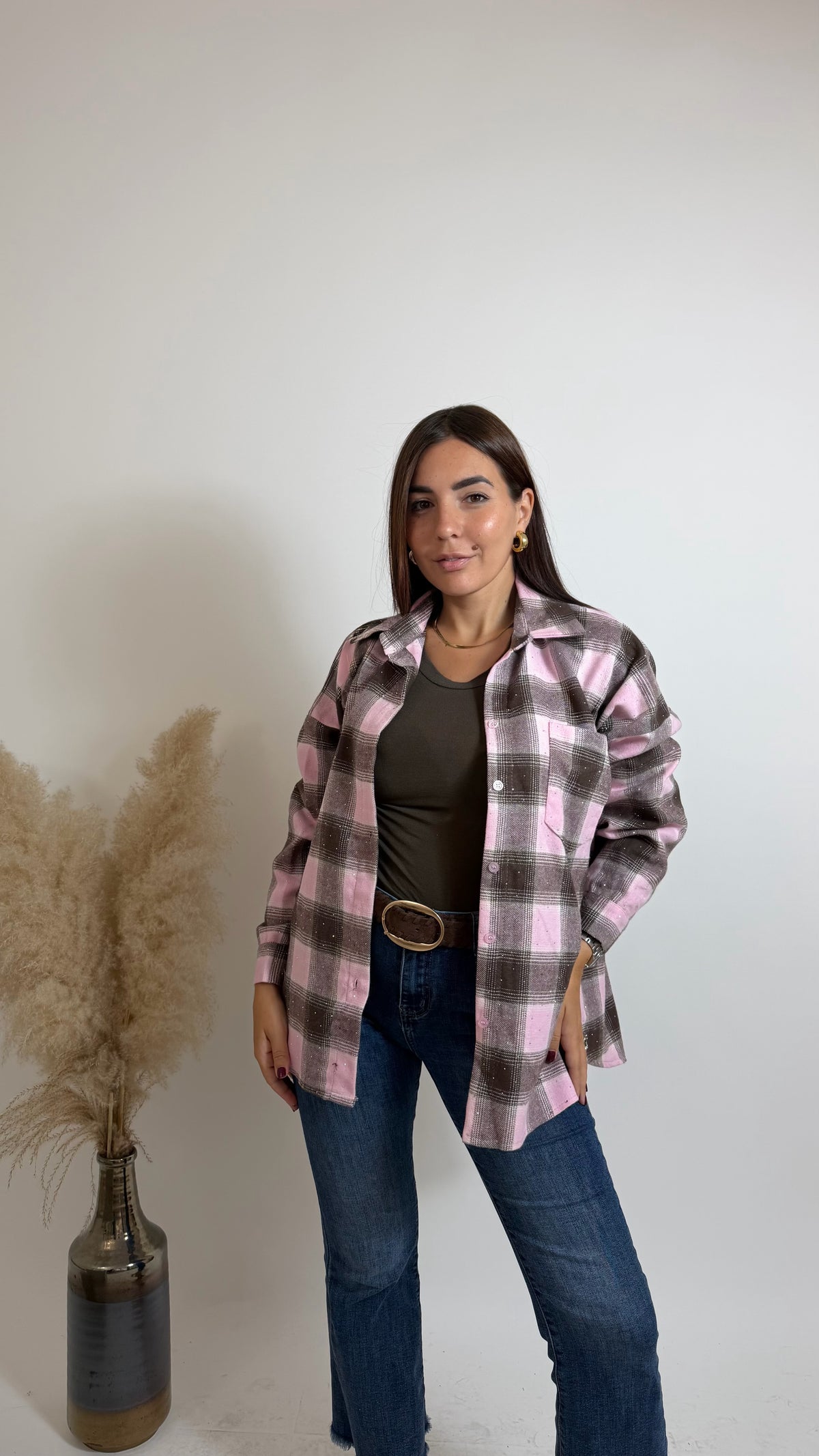 Camicia Stud Check Pink