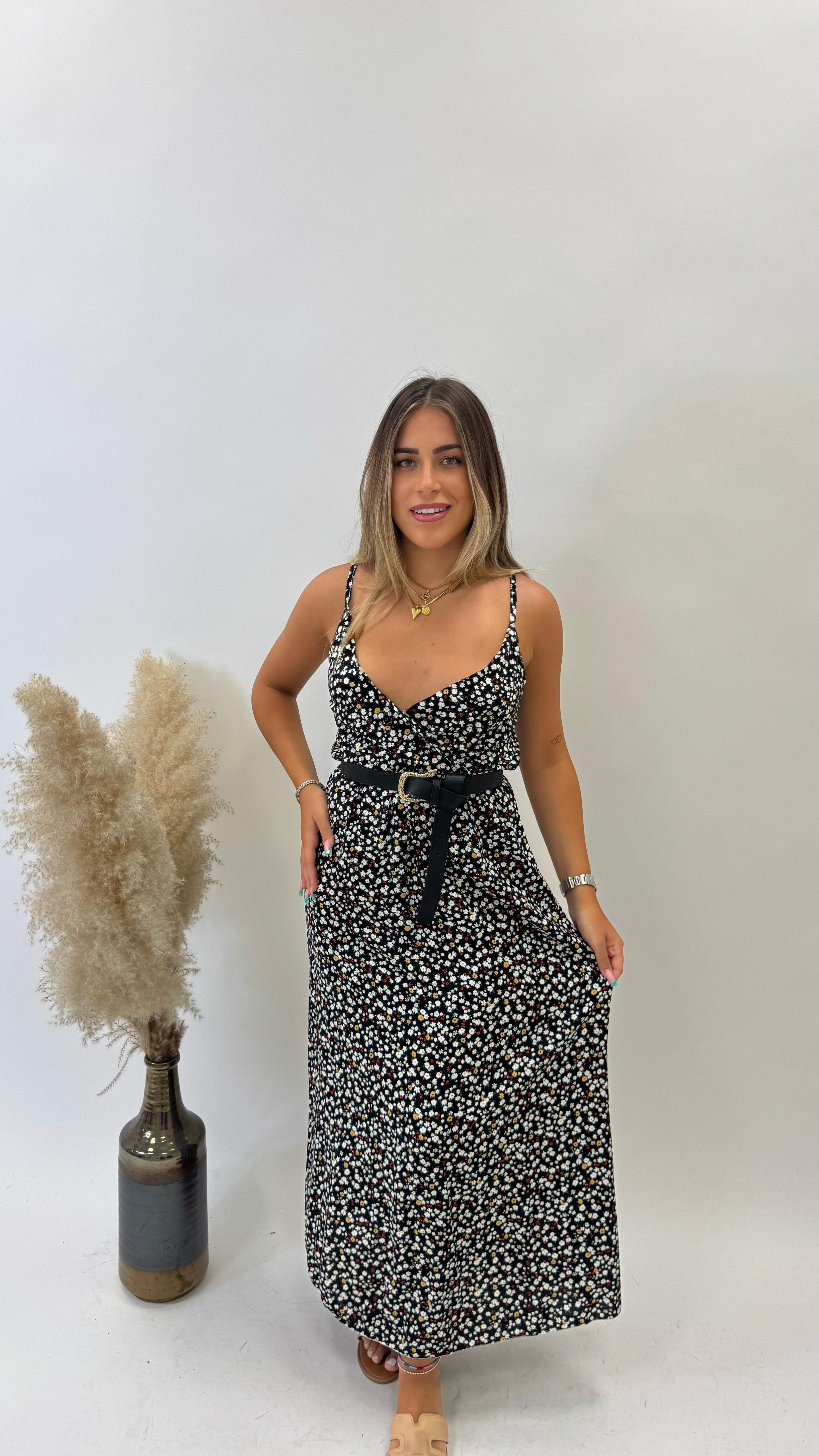 Abito Sole Flowers Black