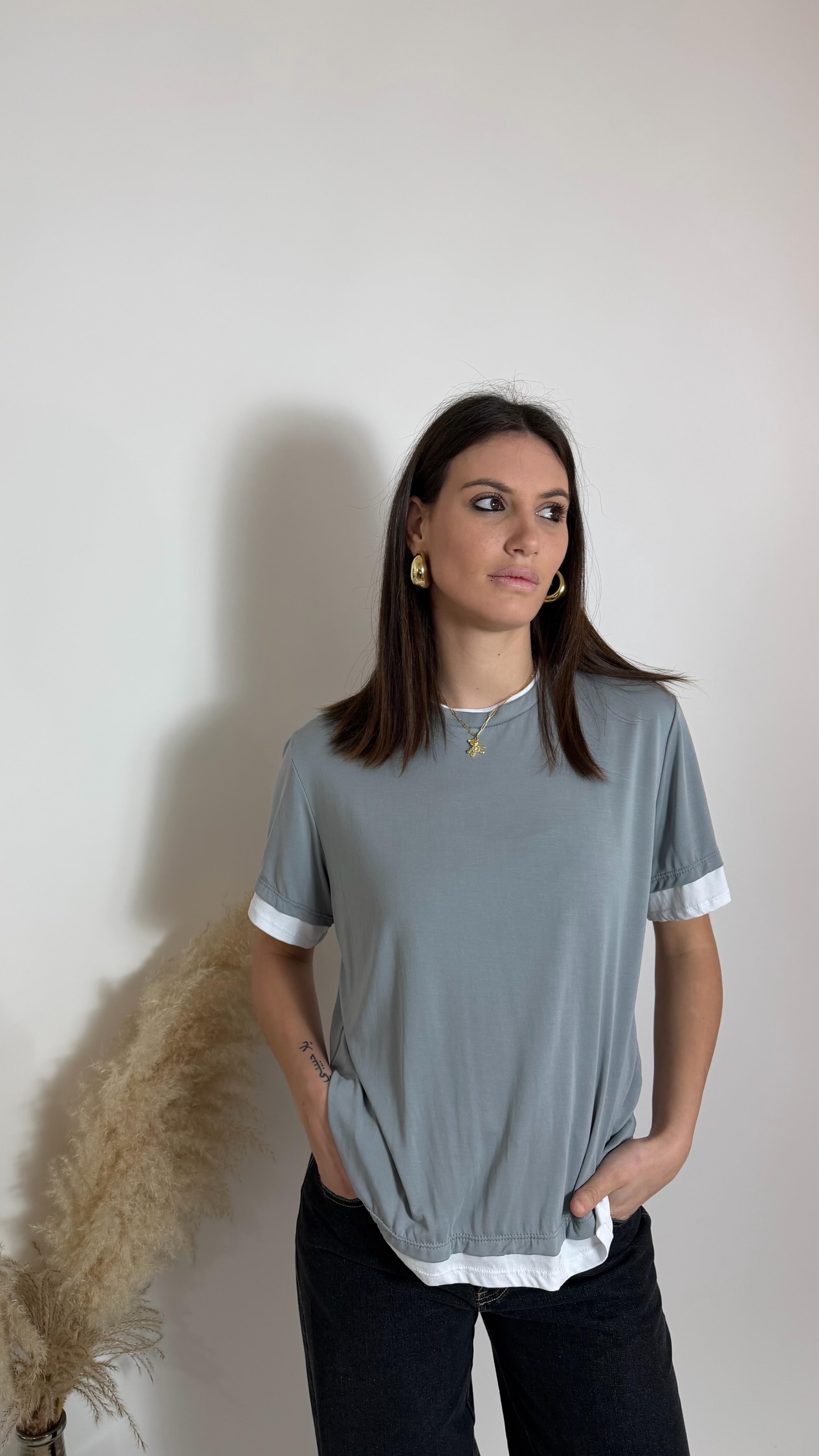 Maglia Over Bicolor Grigio Perla