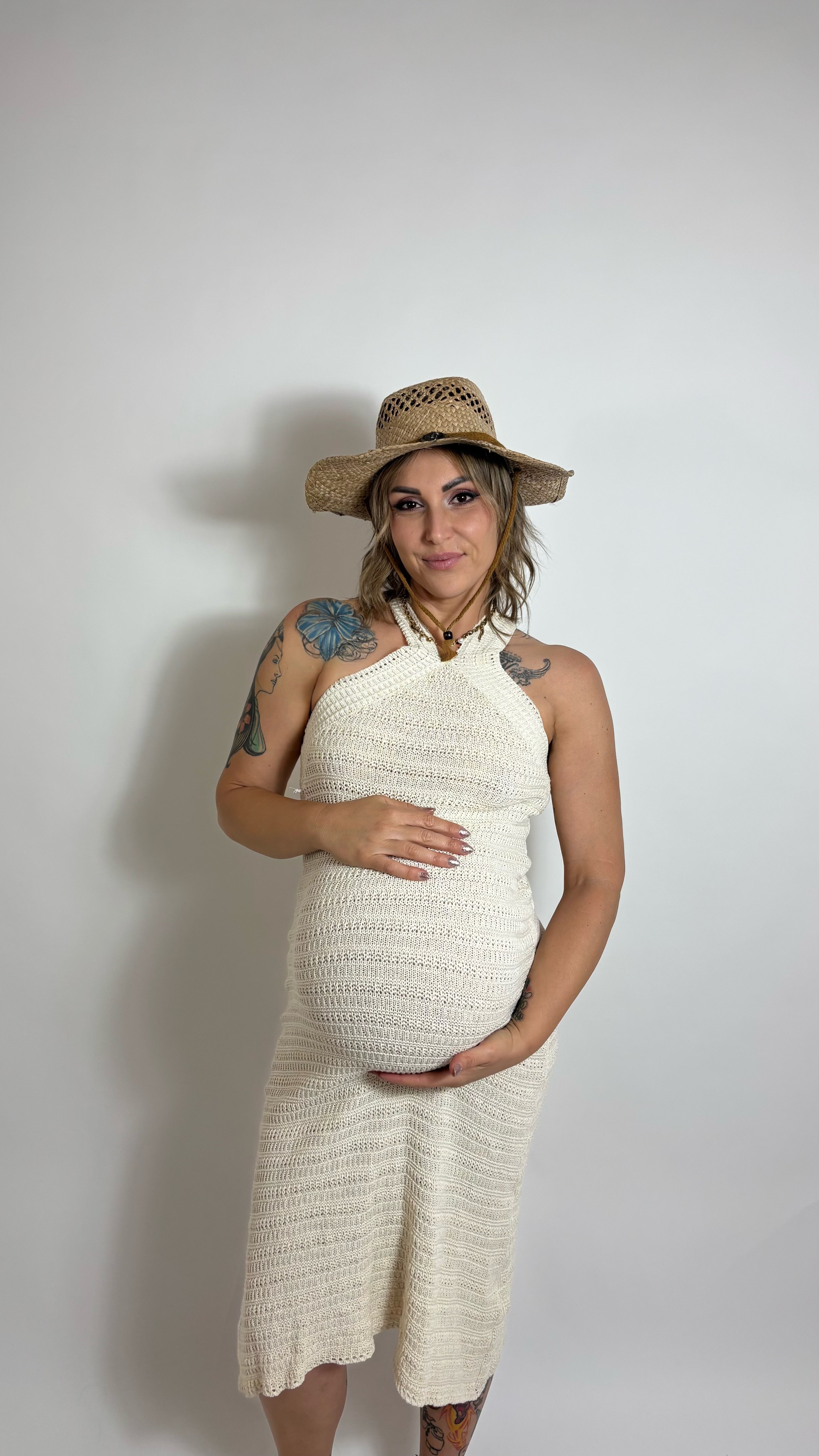 Abito Crochet Scollo America Burro