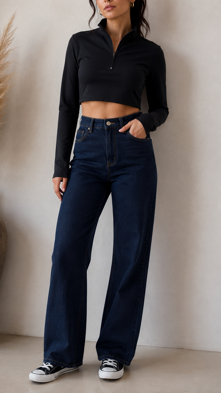 Maglia Crop Stretch Nera
