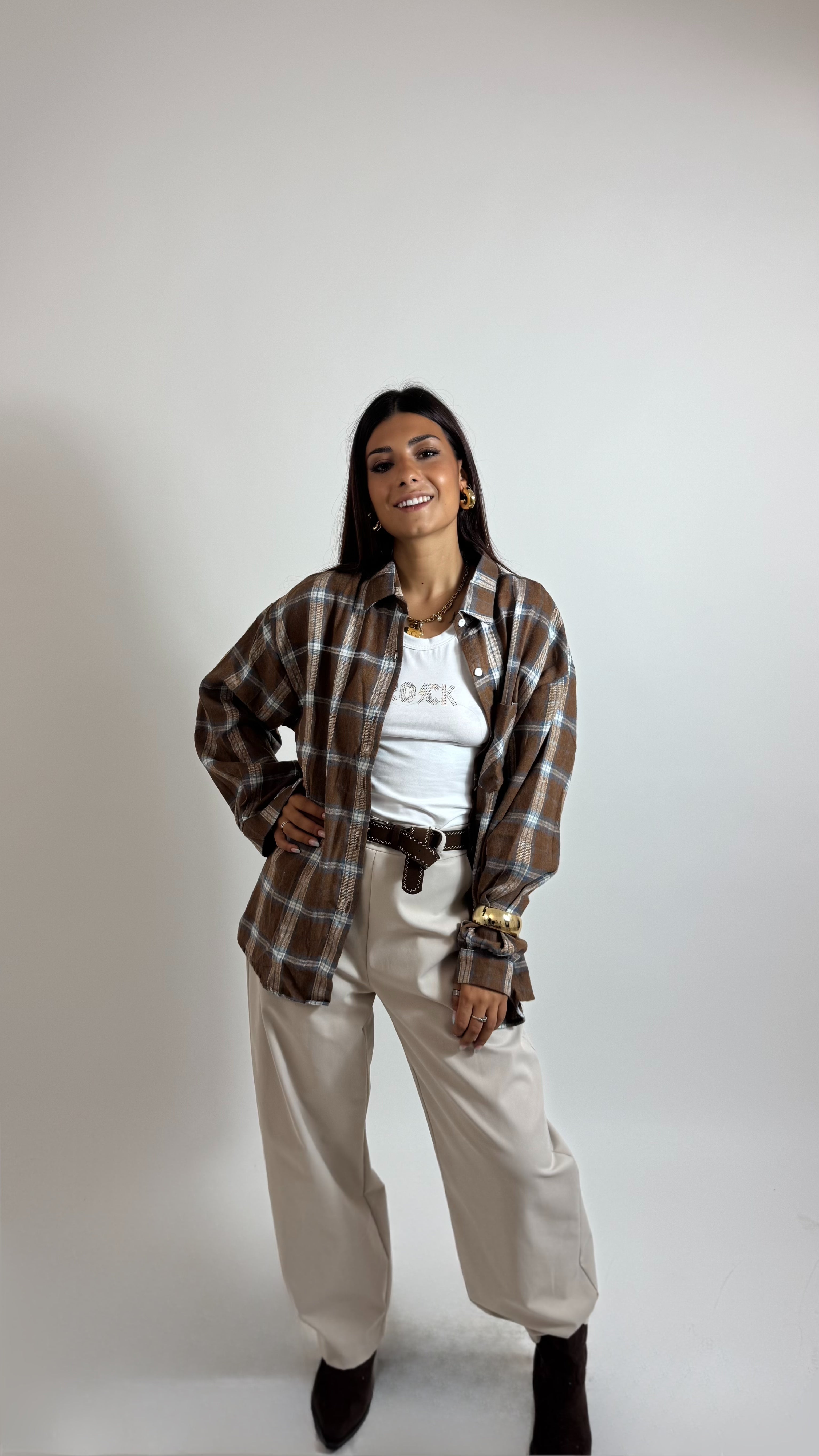 Camicia Autumn Check Sky/Cappuccino