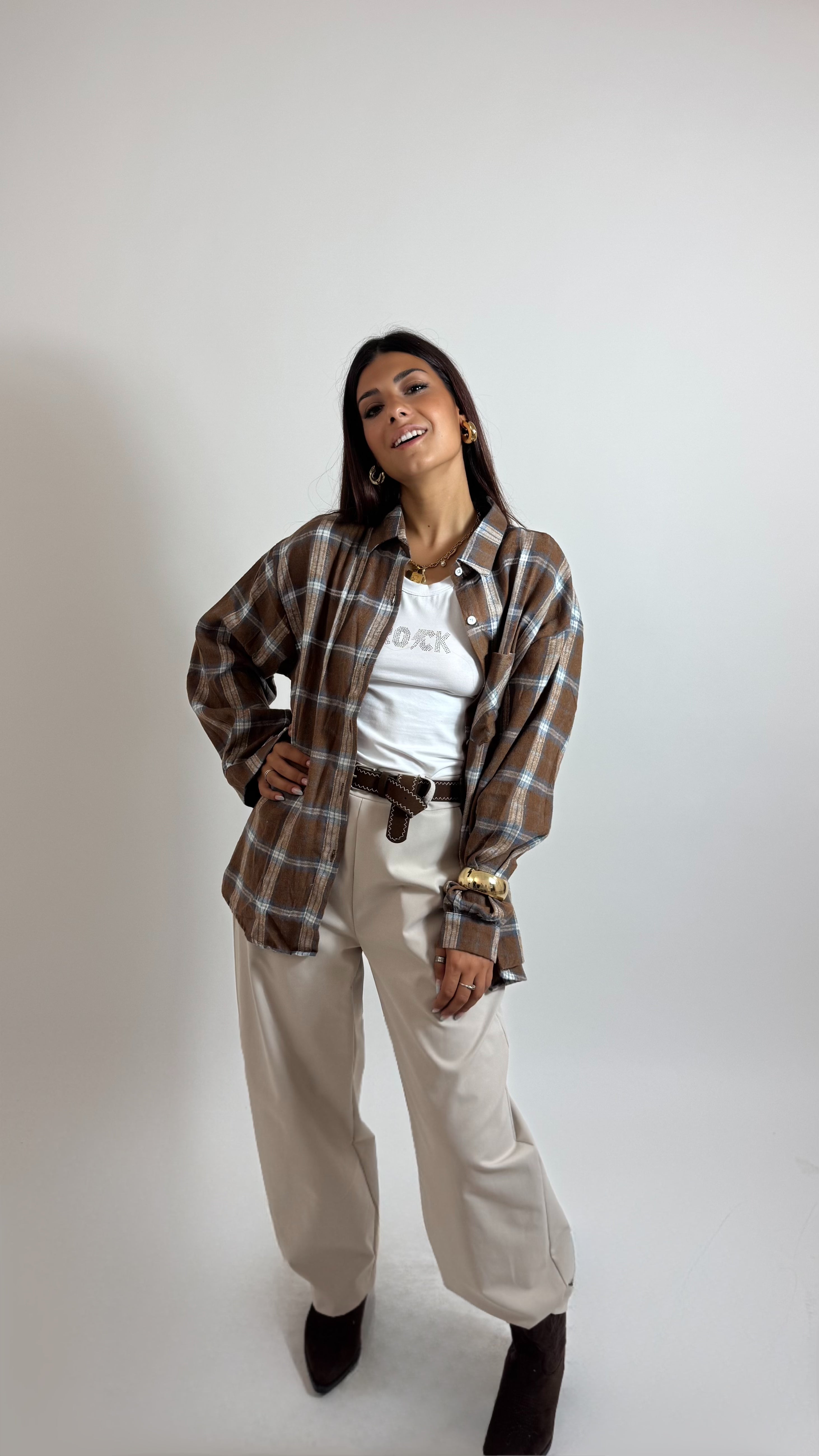 Camicia Autumn Check Sky/Cappuccino