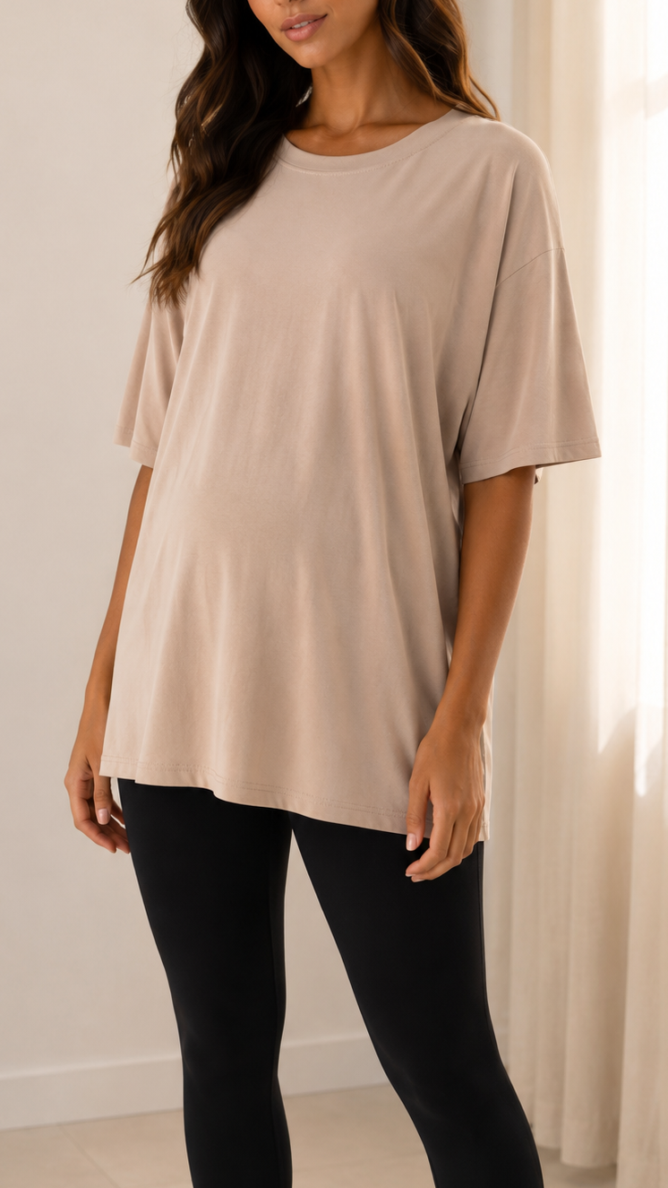 T-Shirt Soft Girocollo Tortora