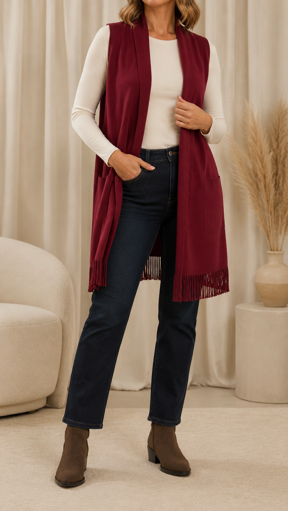 Gilet Rasato Frange Rosso India