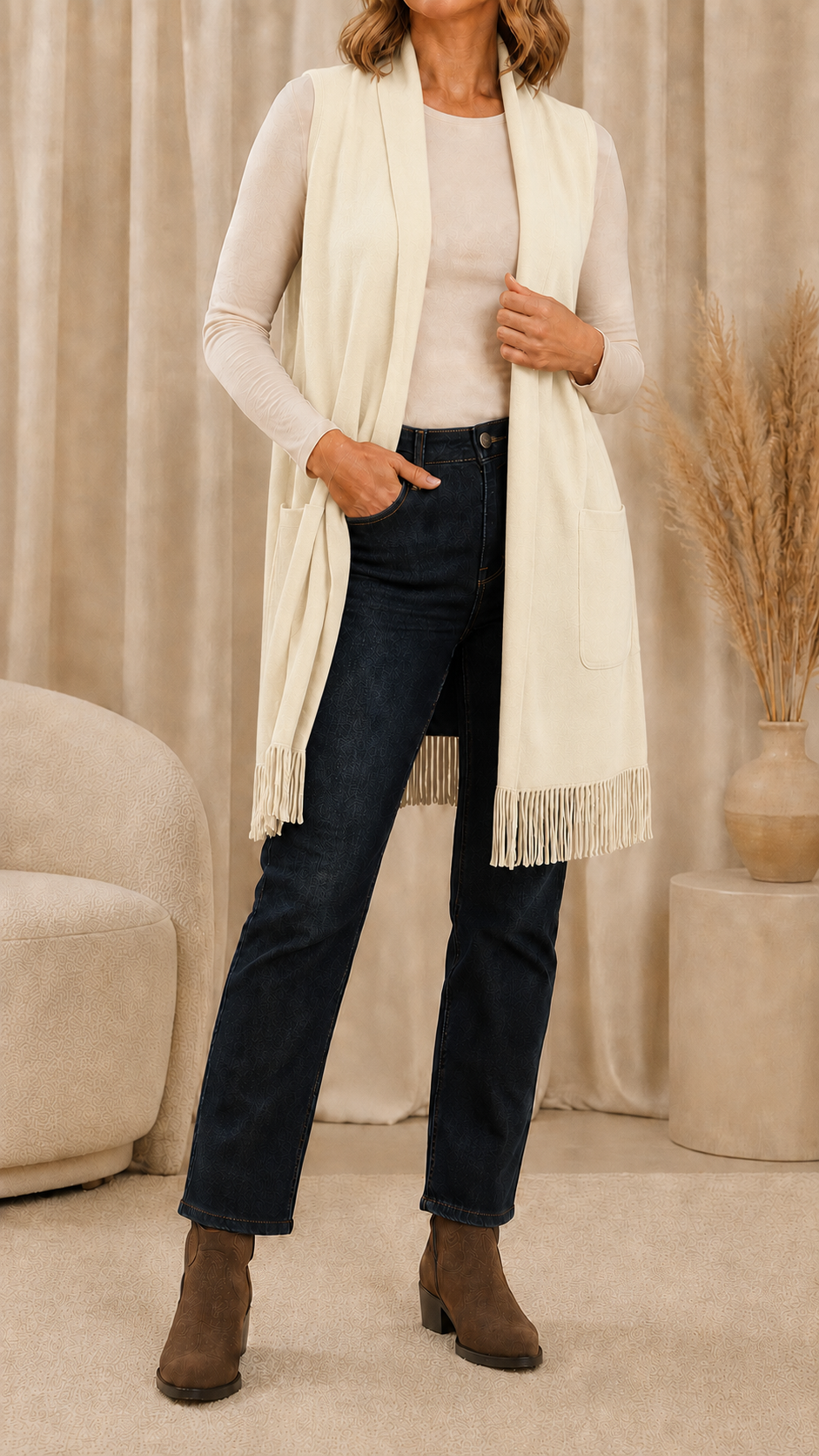 Gilet Rasato Frange Burro