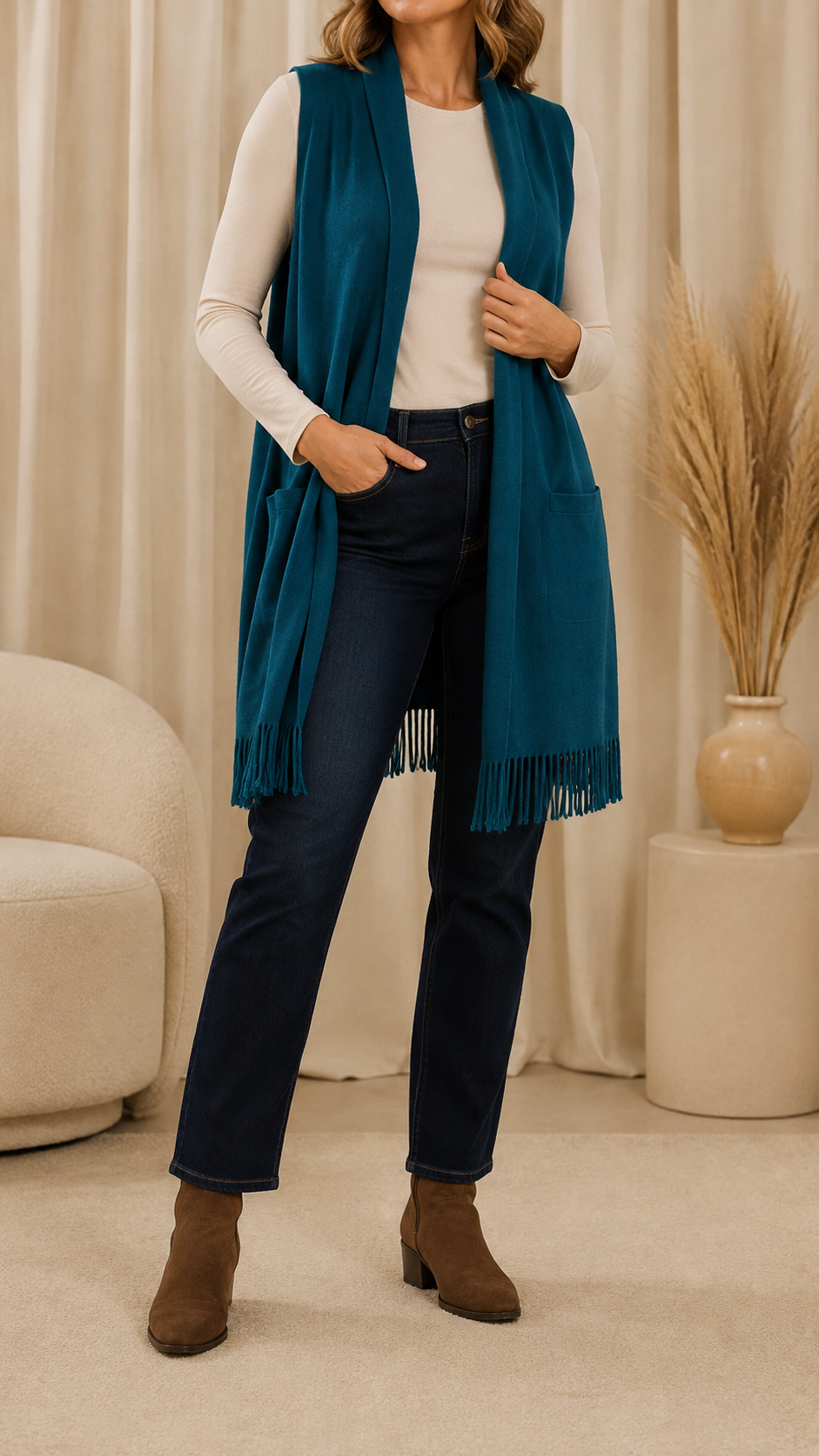 Gilet Rasato Frange Ottanio