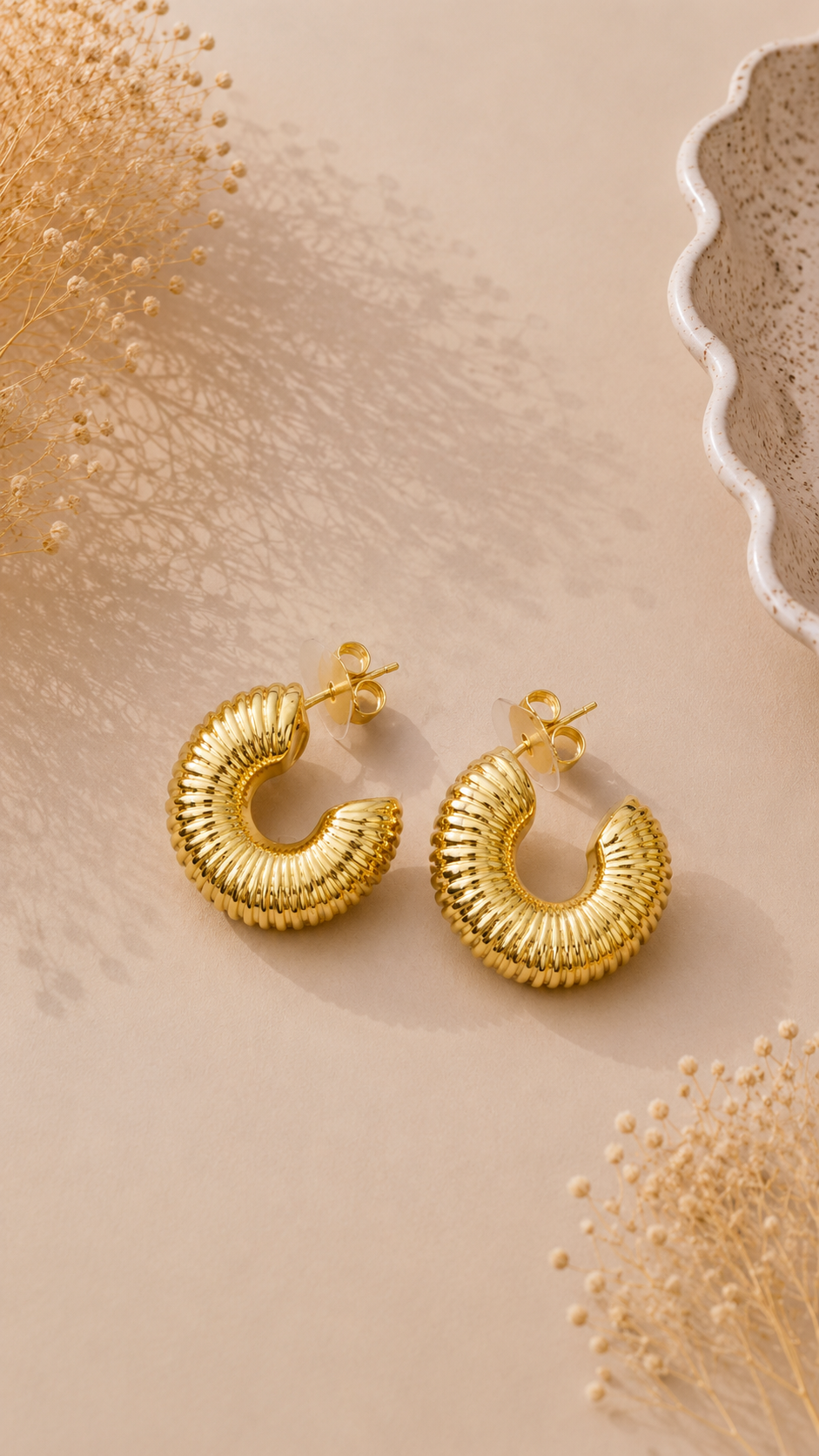 Orecchini Ribbed Hoop Gold