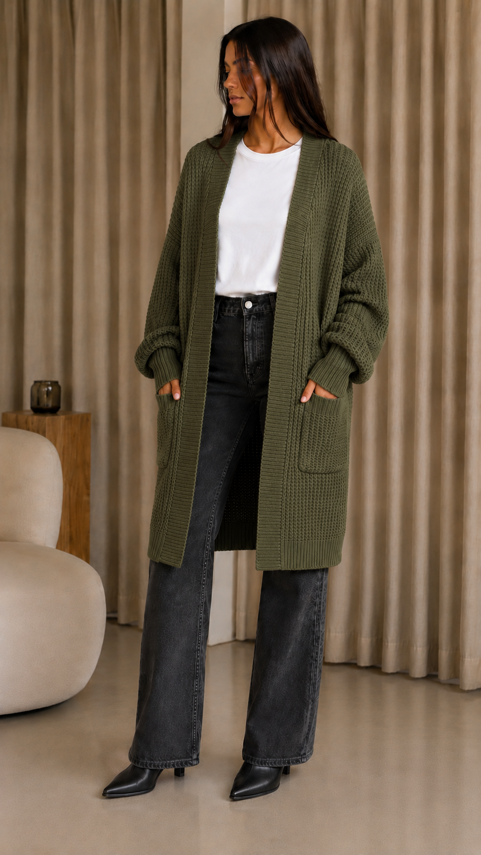 Cardigone Maglia Inglese Verde Utility