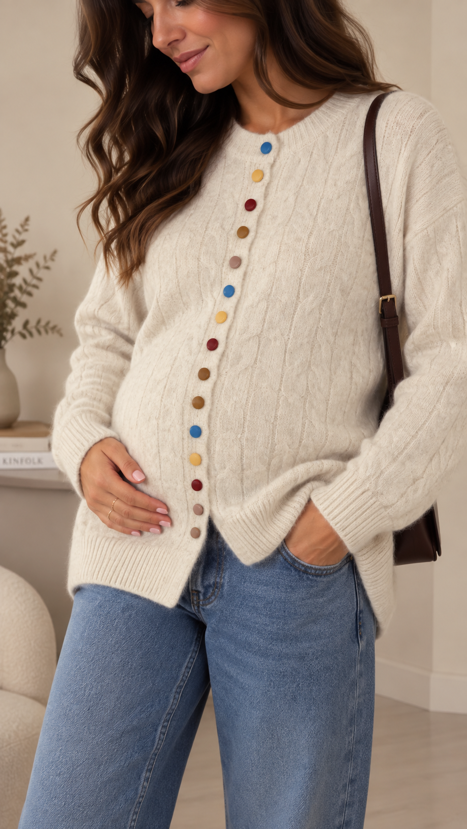 Cardigan Color Buttons Burro