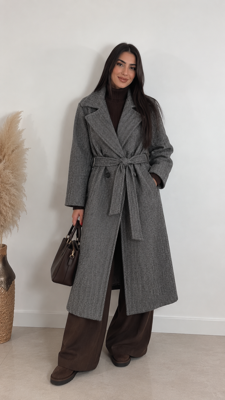 Herringbone Trench Cappotto Grey