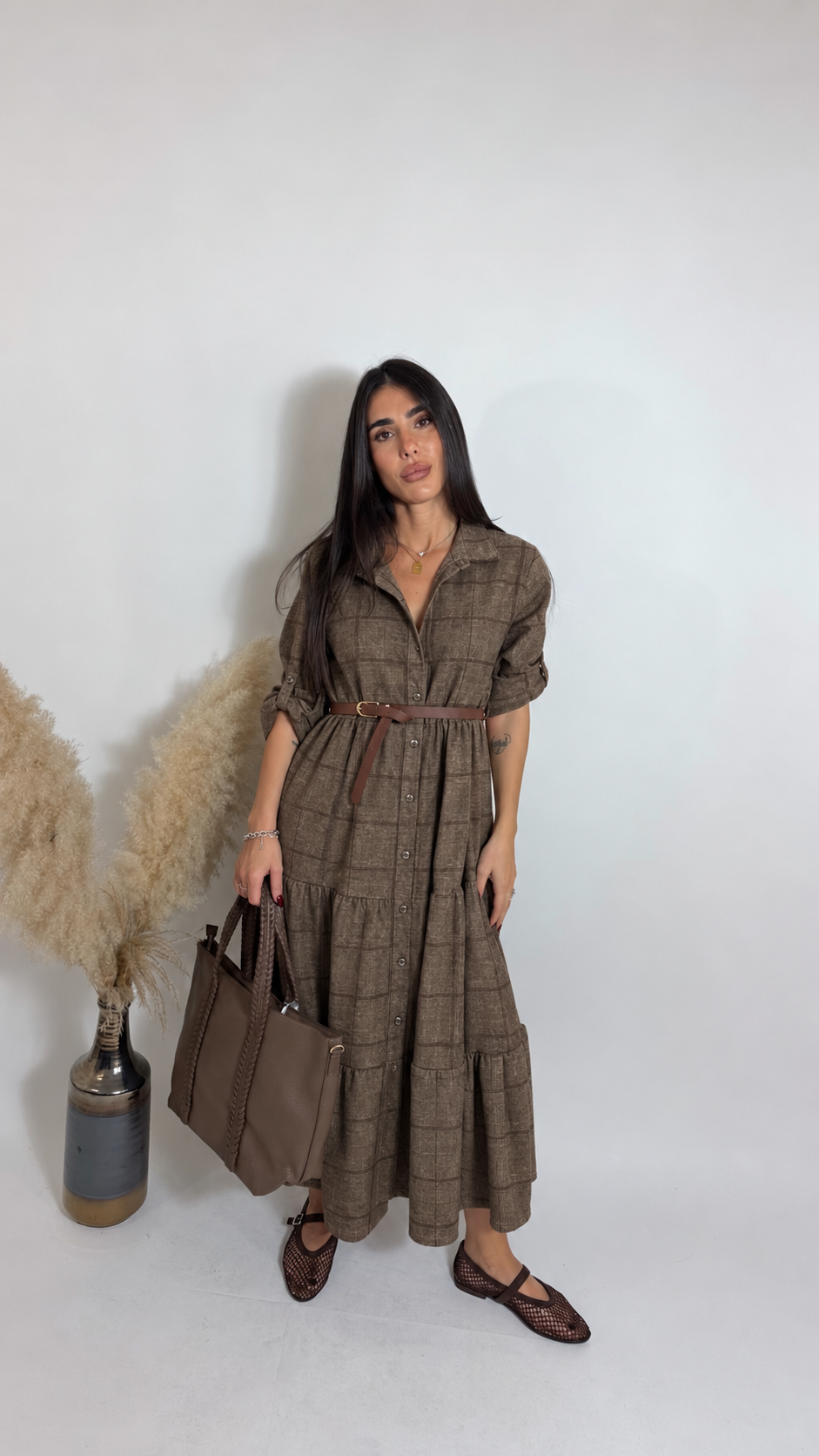 Maxi Dress Quadri Moka