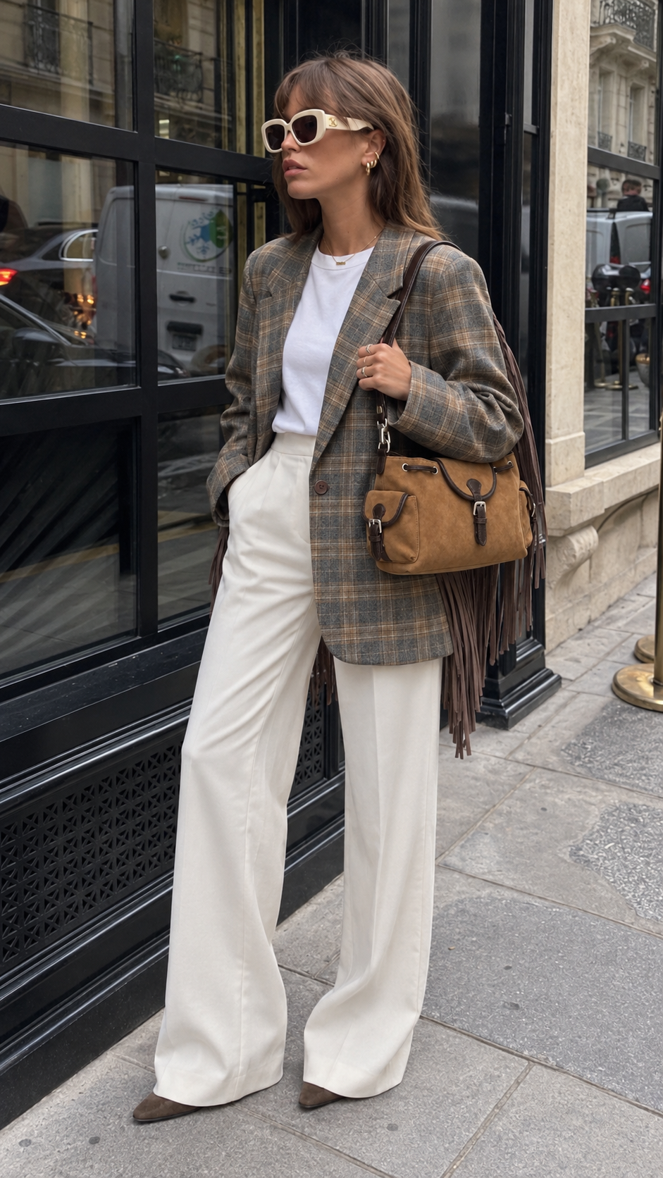 Blazer Frange Check Camel
