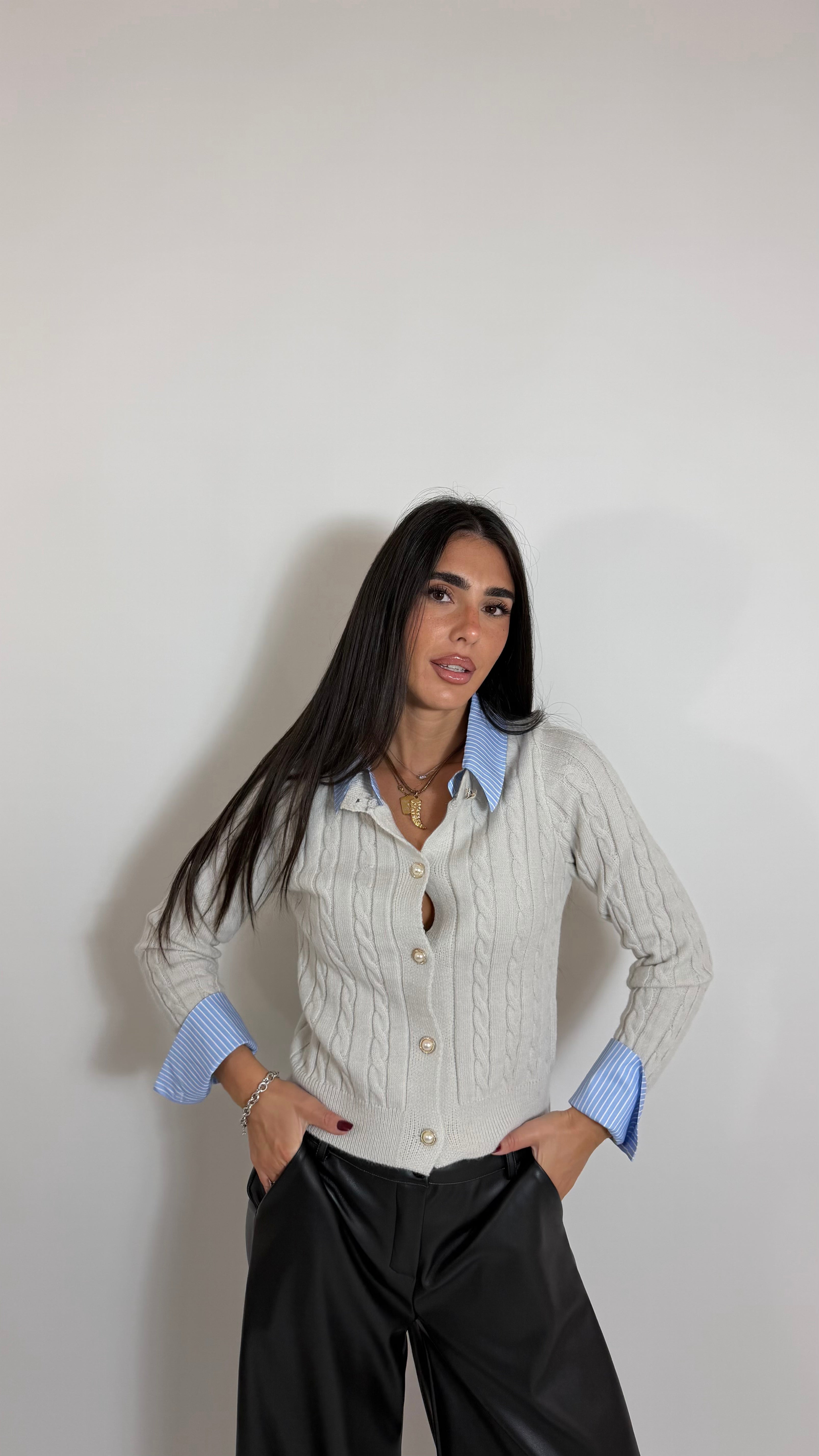 Cardigan Layered Shirt Burro