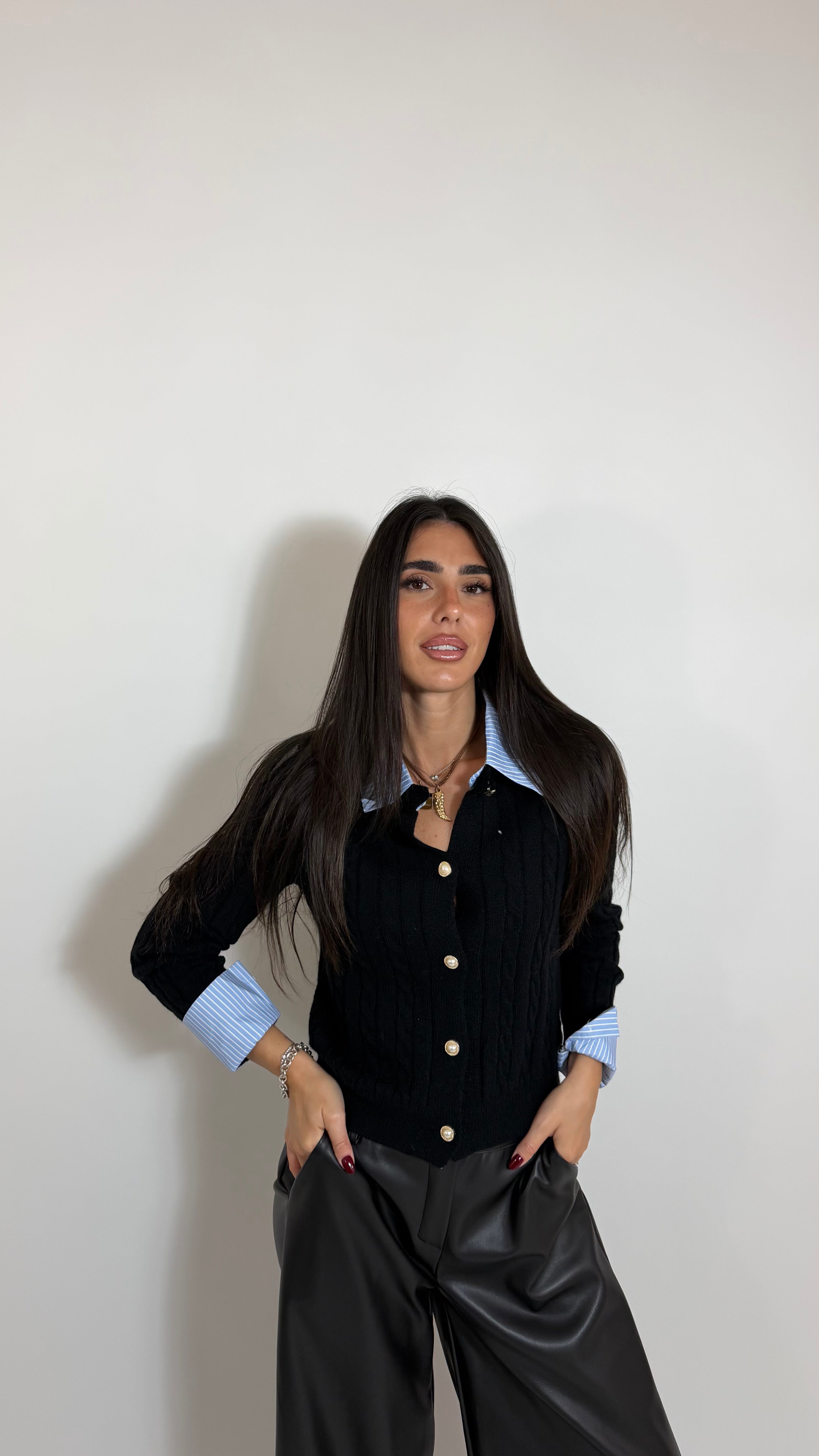 Cardigan Layered Shirt Nero