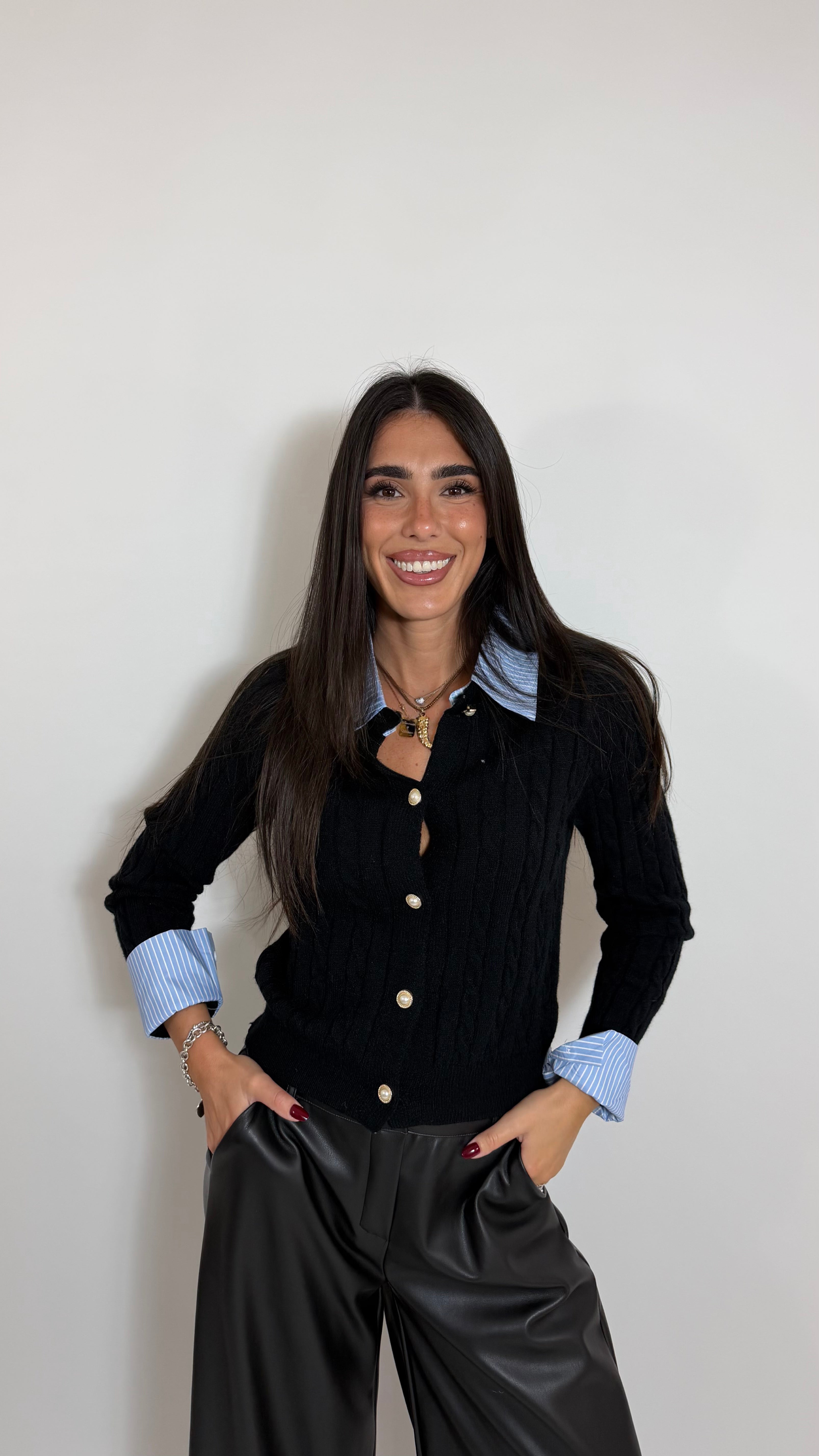 Cardigan Layered Shirt Nero