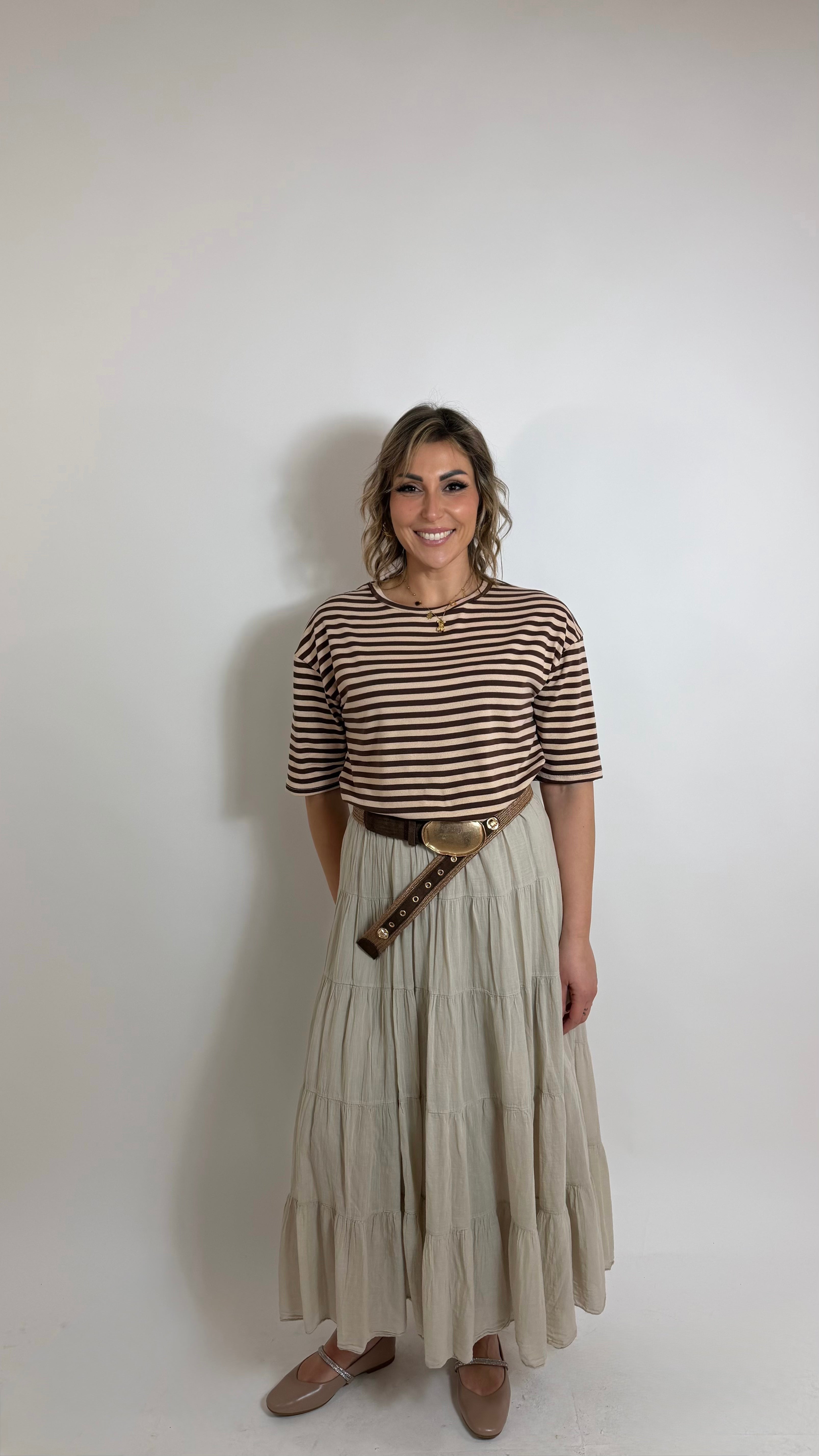 Gipsy Cotton Midi-Long Skirt Tortora