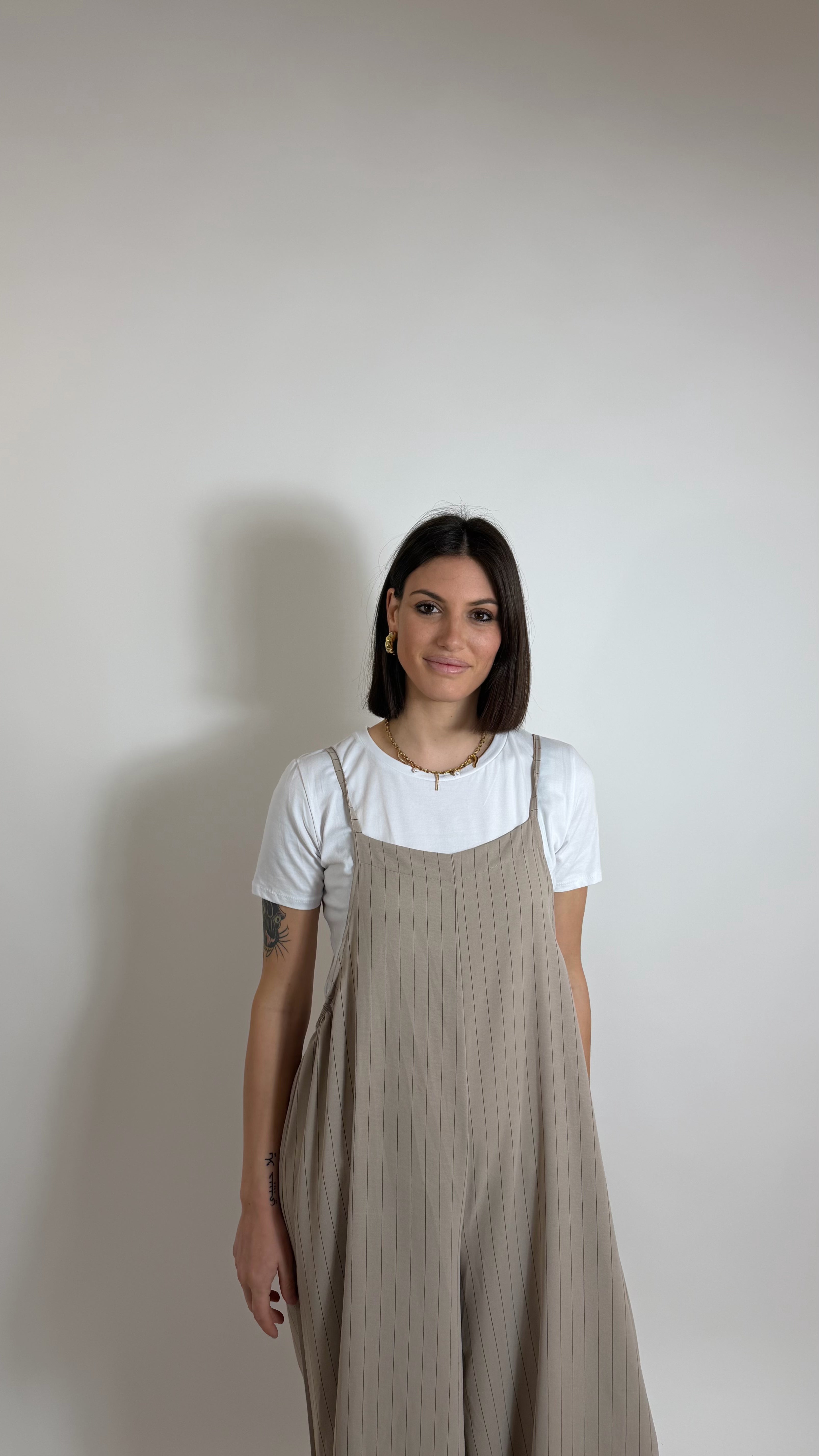 Salopette Gessata T-Shirt inclusa Tortora