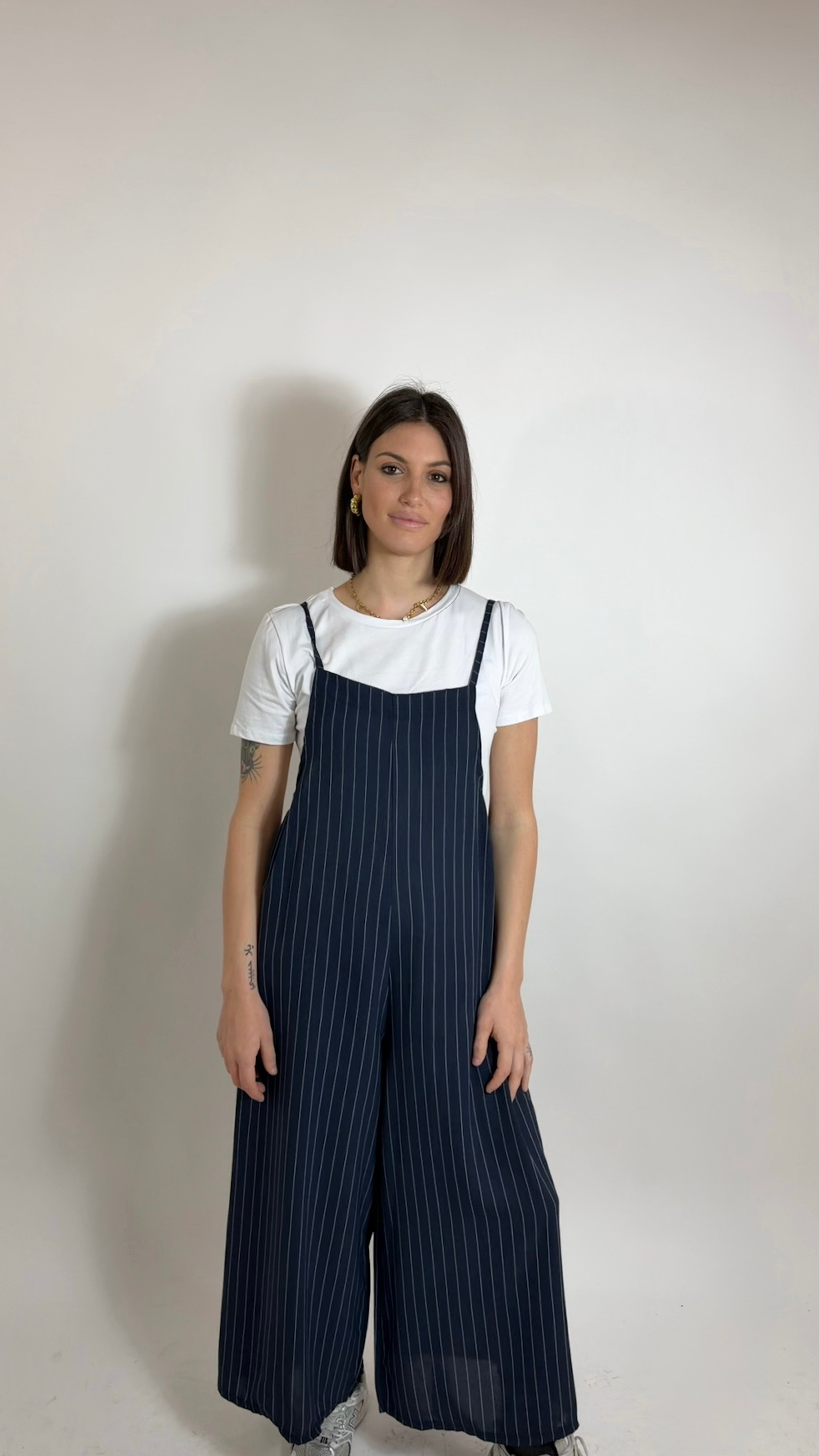 Salopette Gessata T-Shirt inclusa Blu