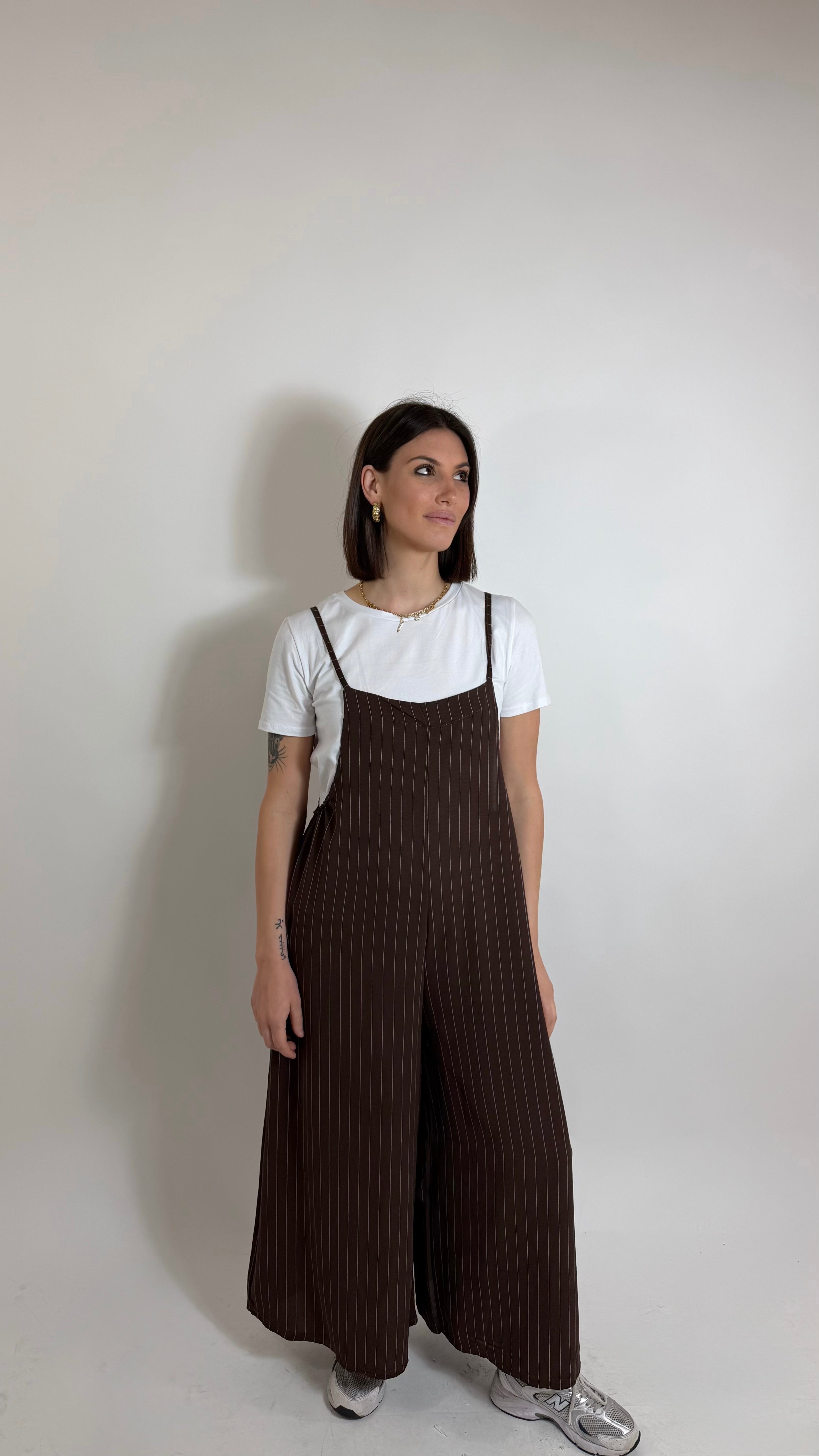 Salopette Gessata T-Shirt inclusa Choco