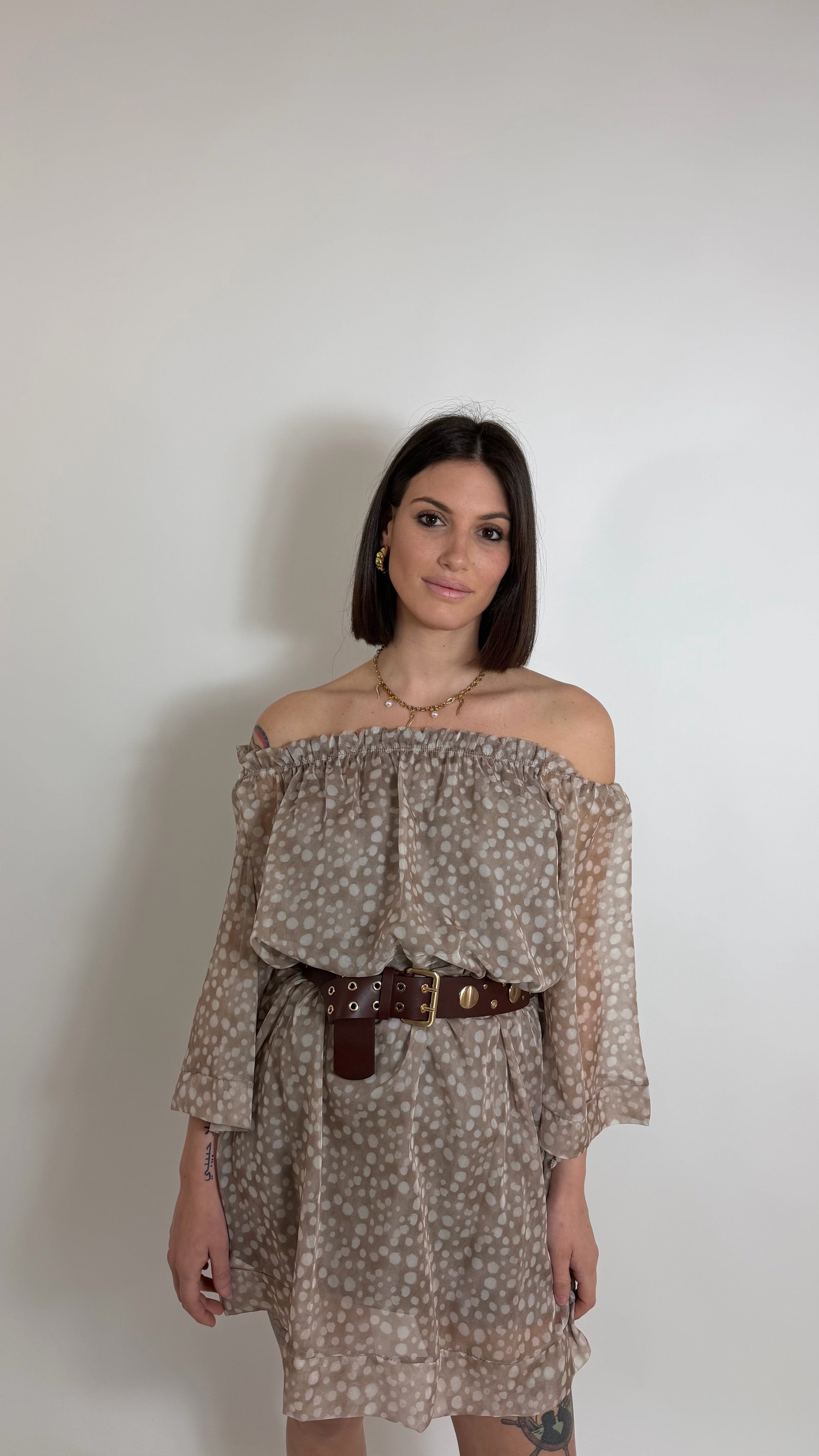 Soft Blouse Dress Pois Beige