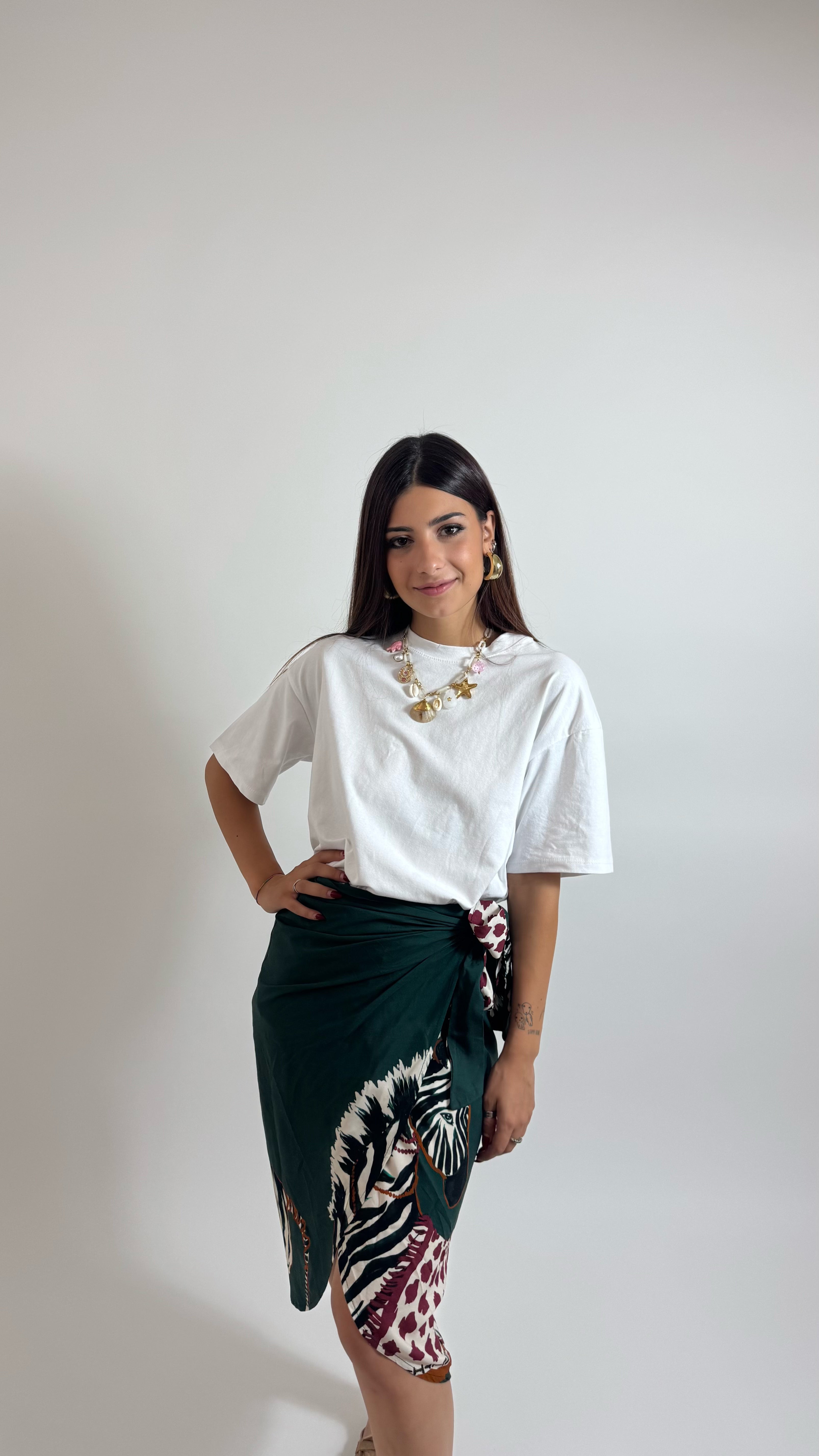 Gonna Pareo Midi Zebra Verde