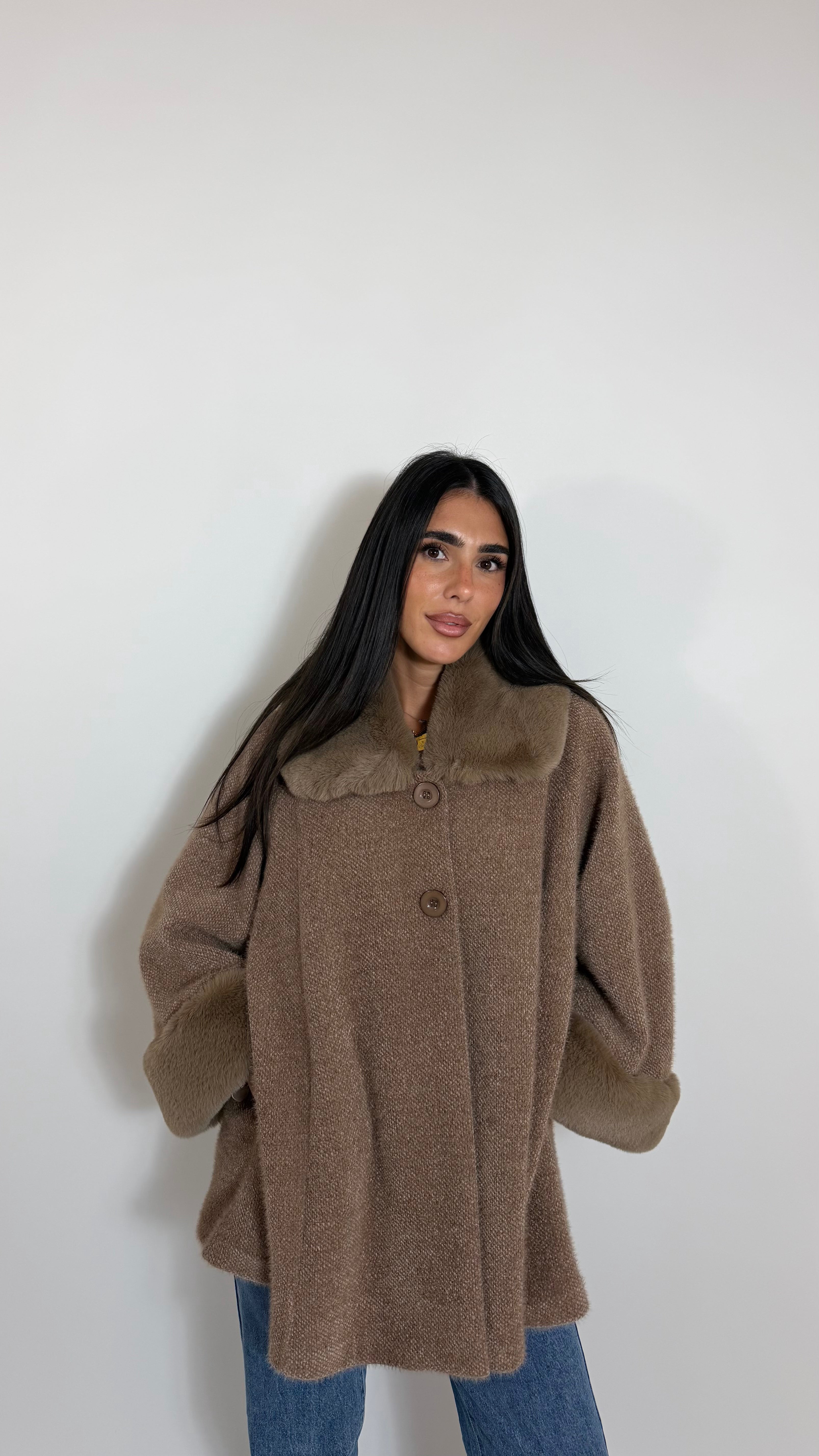 Giacca Fur Collar Tortora