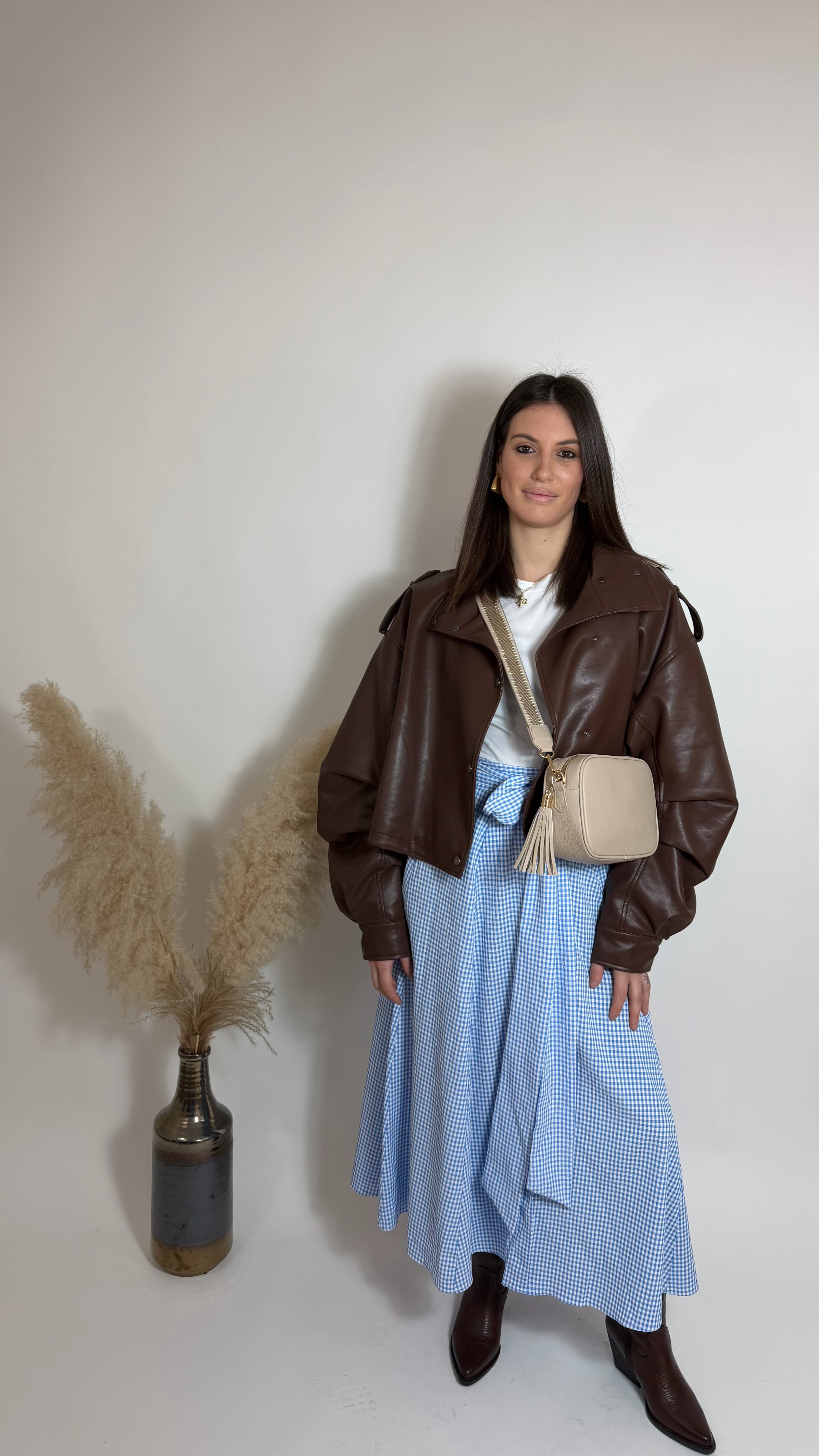 Gonna Midi Vichy Celeste