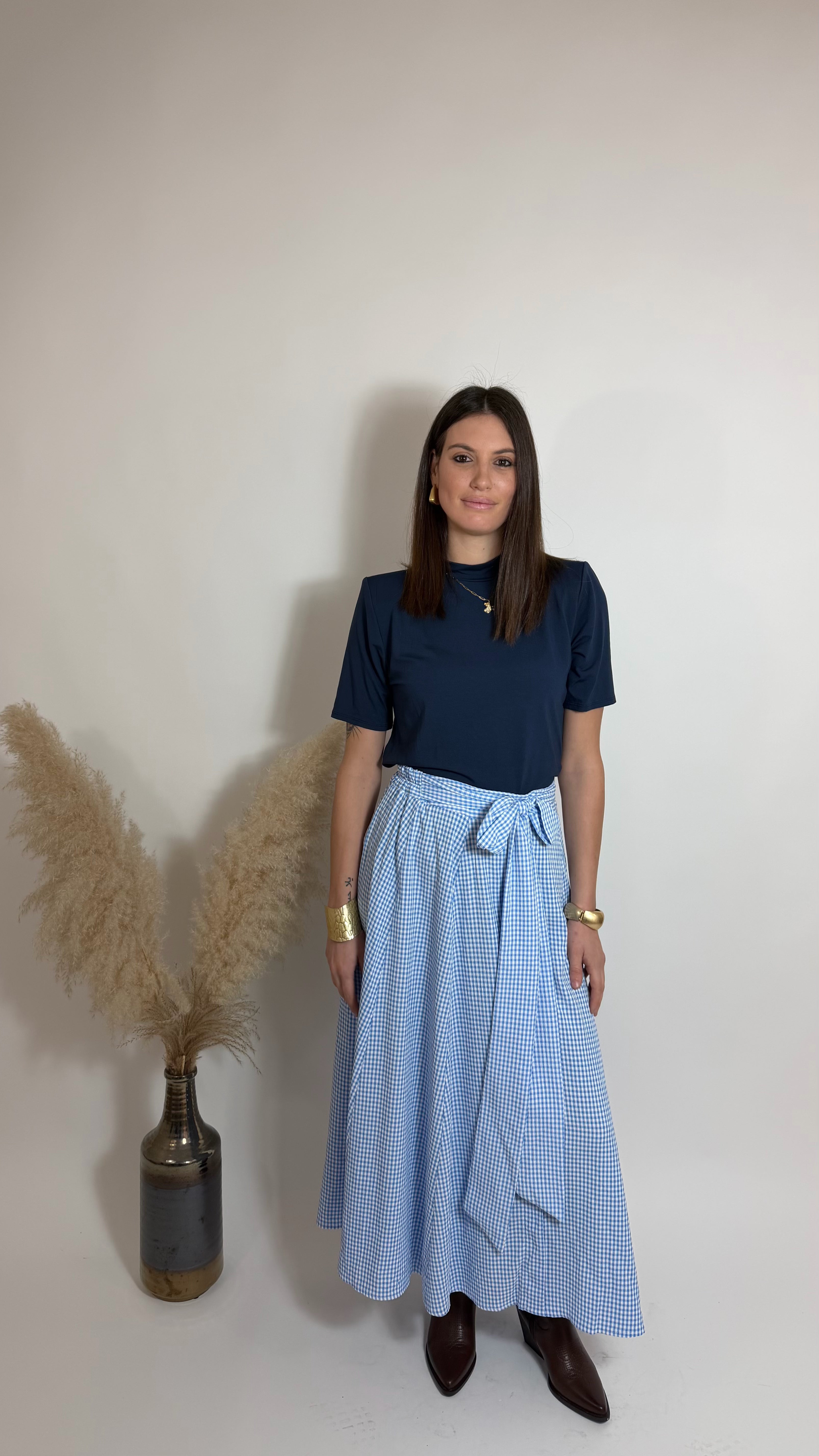 Gonna Midi Vichy Celeste