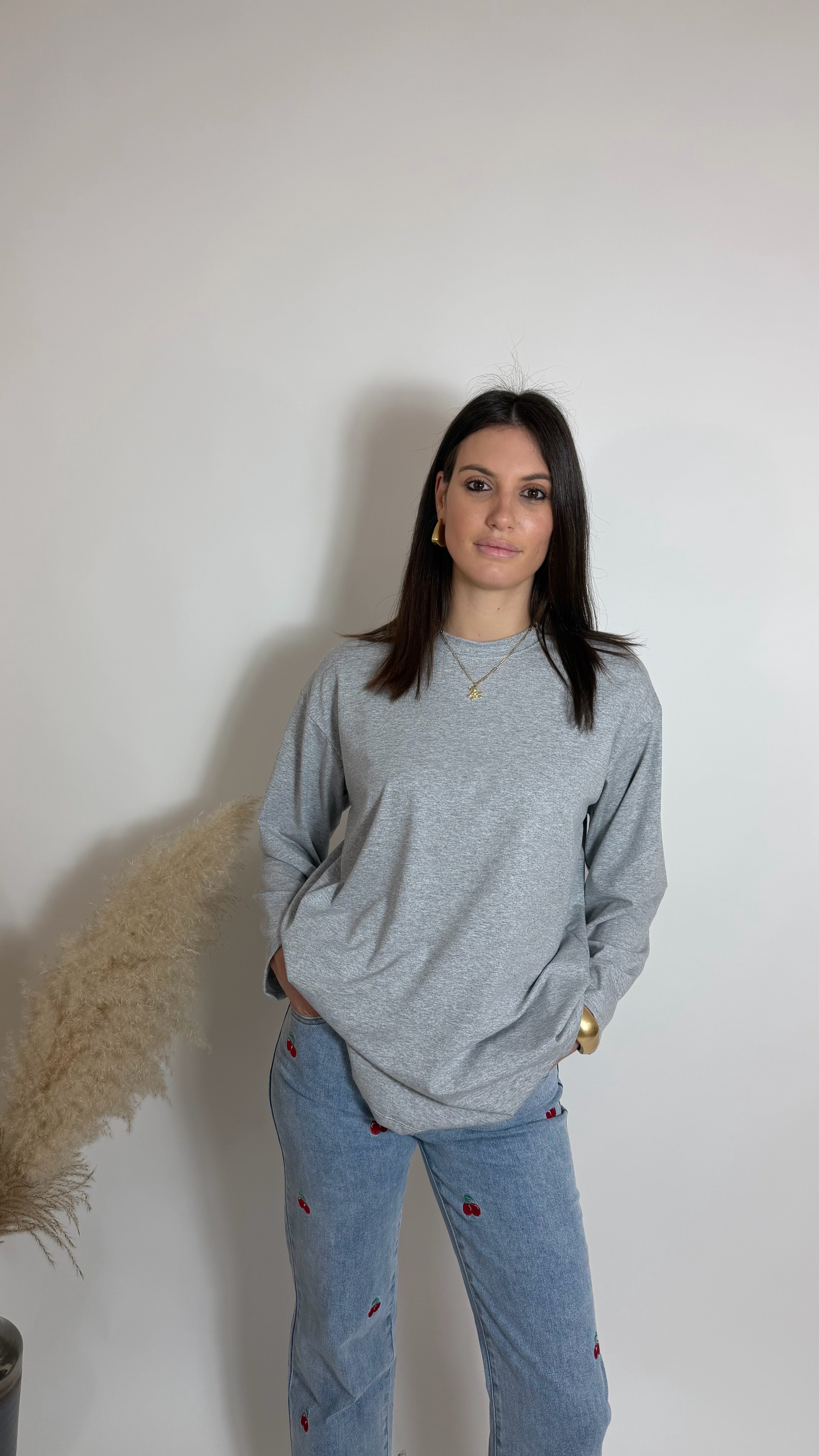 Maglia Over Manica Lunga Grigia