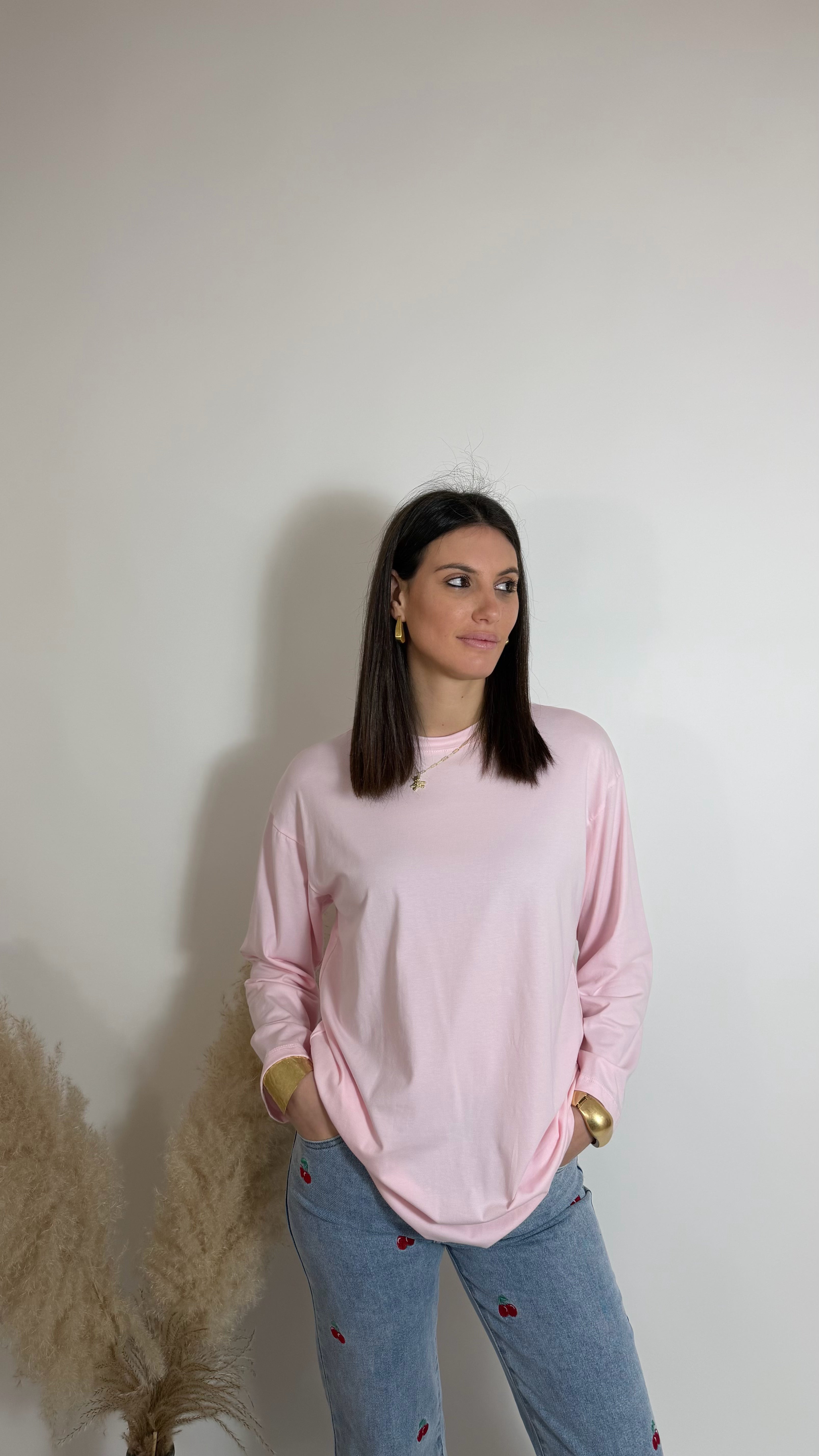 Maglia Over Manica Lunga Rosa