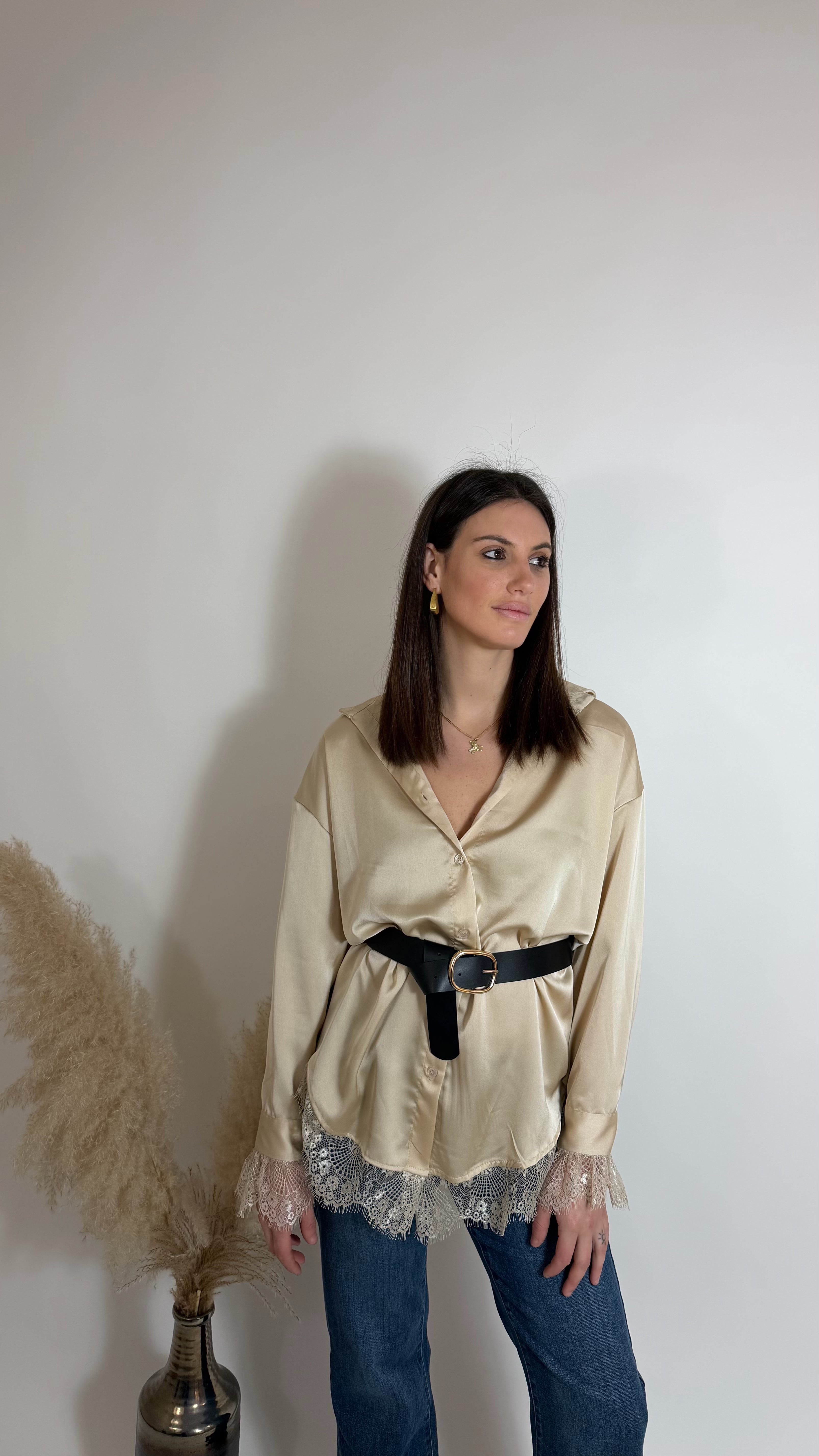 Camicia Silk con Cinta inclusa Beige