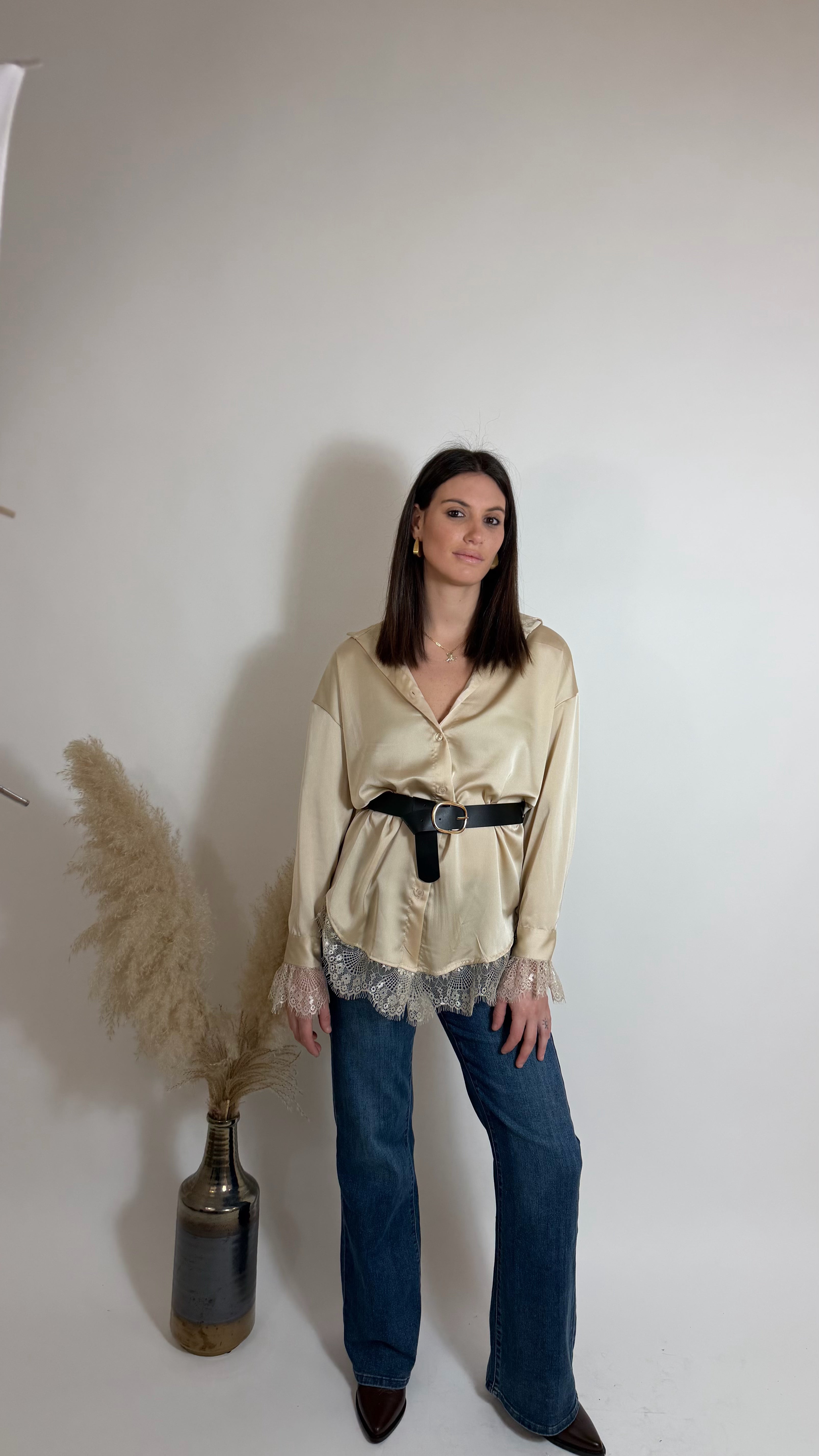 Camicia Silk con Cinta inclusa Beige