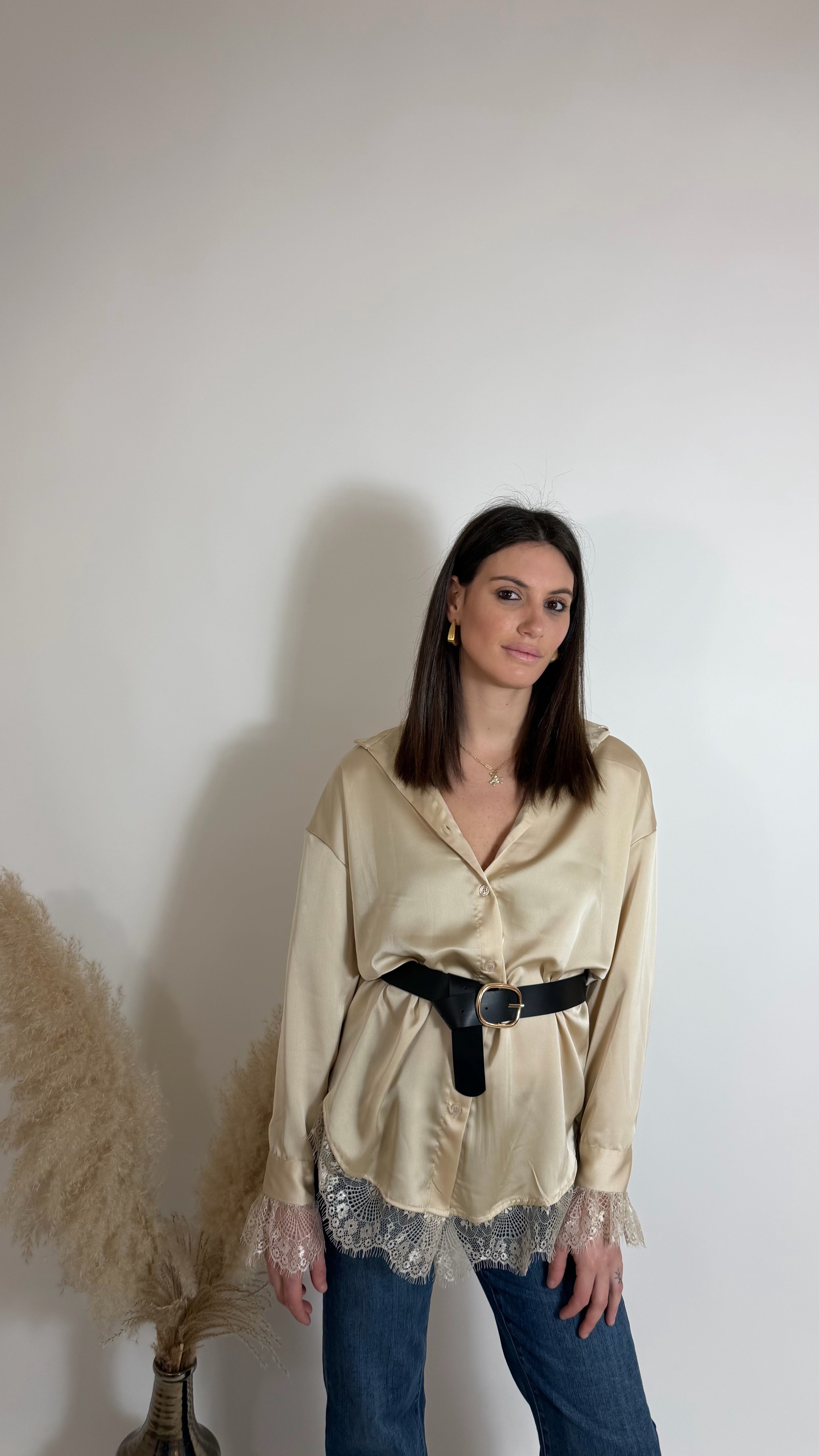 Camicia Silk con Cinta inclusa Beige
