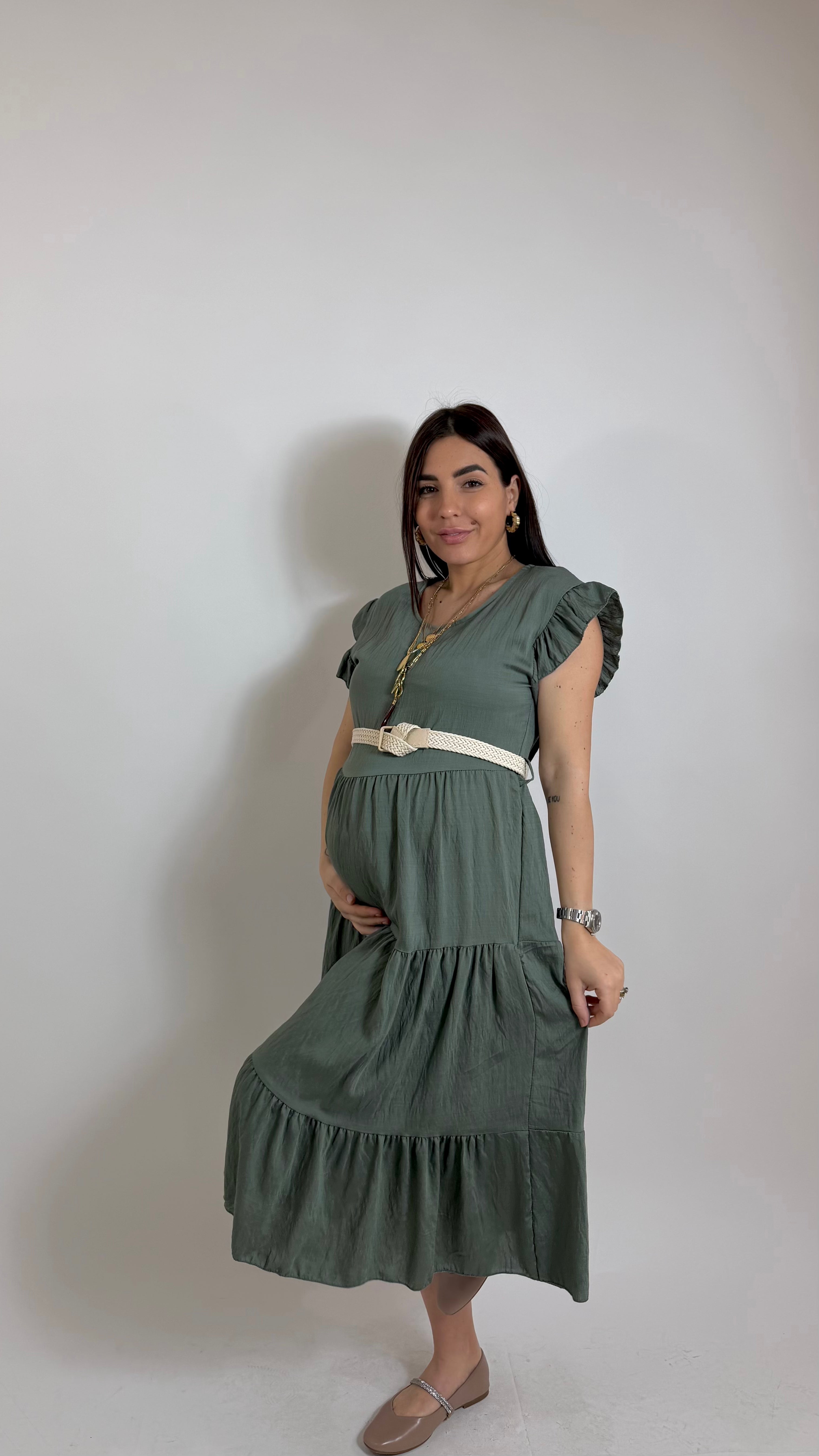Abito Rouches Verde Utility