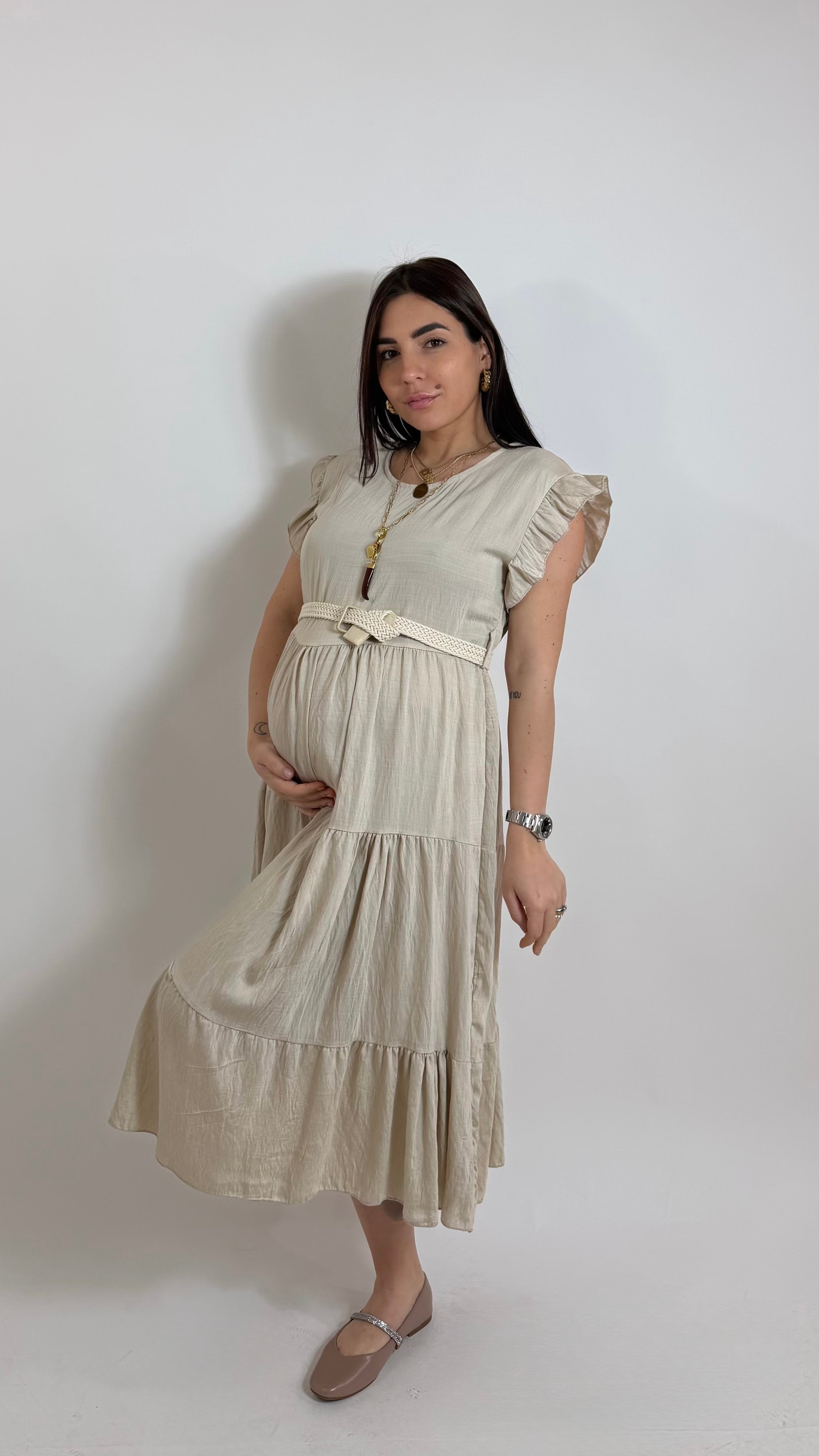 Abito Rouches Beige