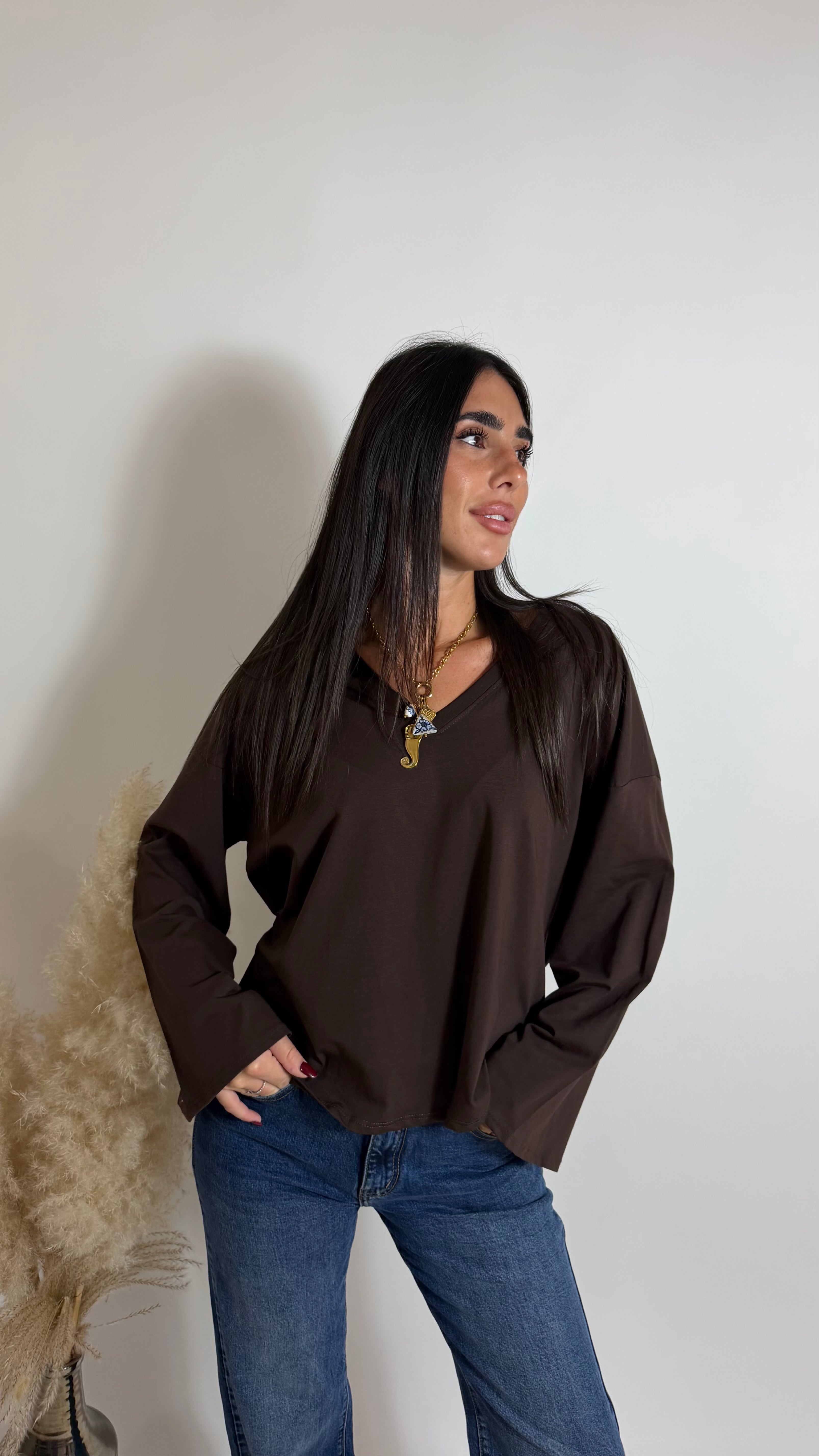 Maglia Scatoletta Scollo V Choco