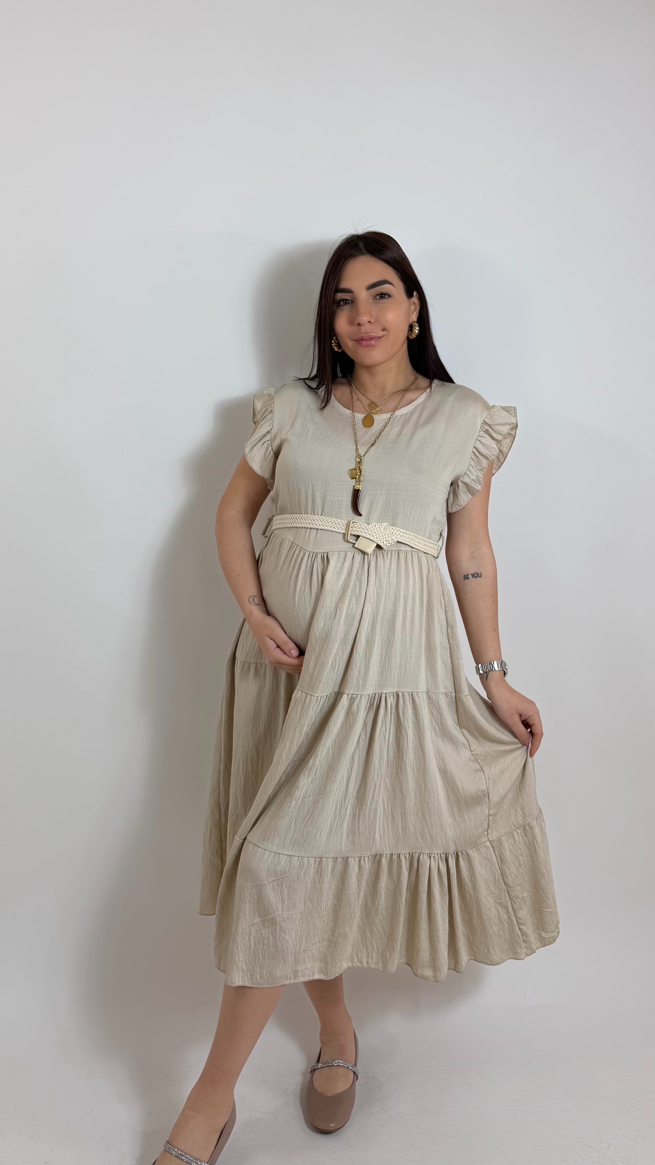 Abito Rouches Beige