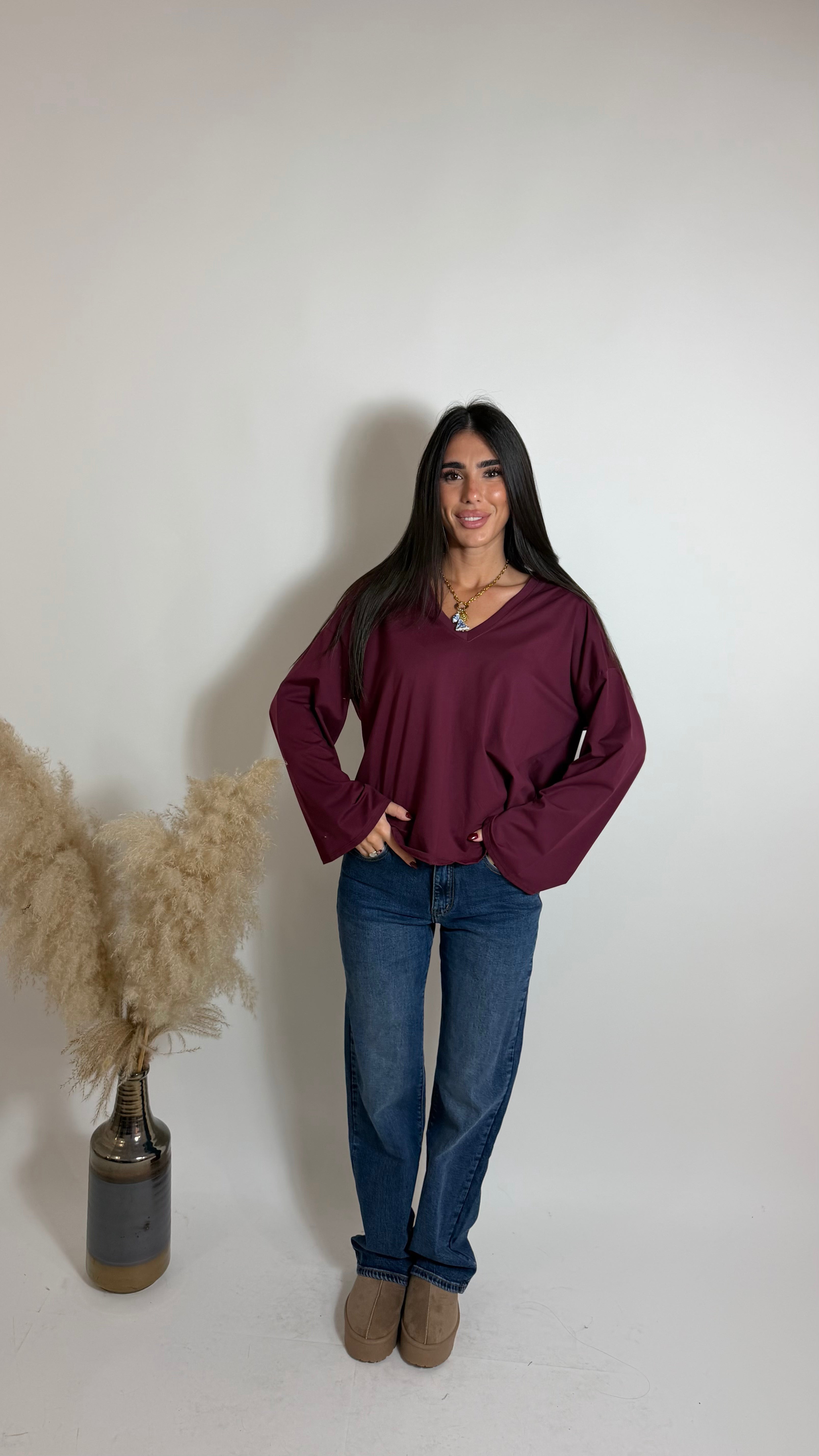 Maglia Scatoletta Scollo V Burgundy