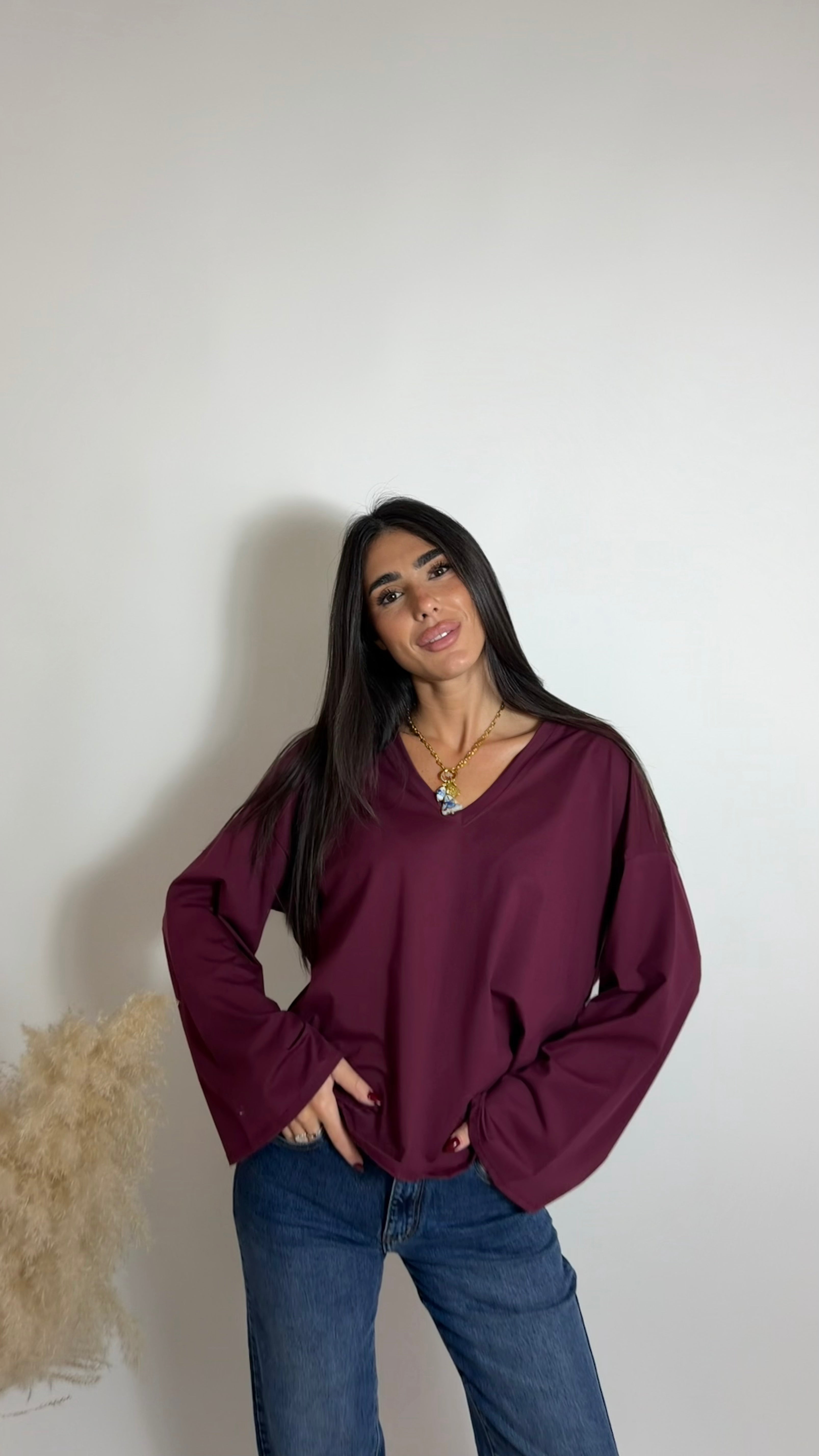 Maglia Scatoletta Scollo V Burgundy