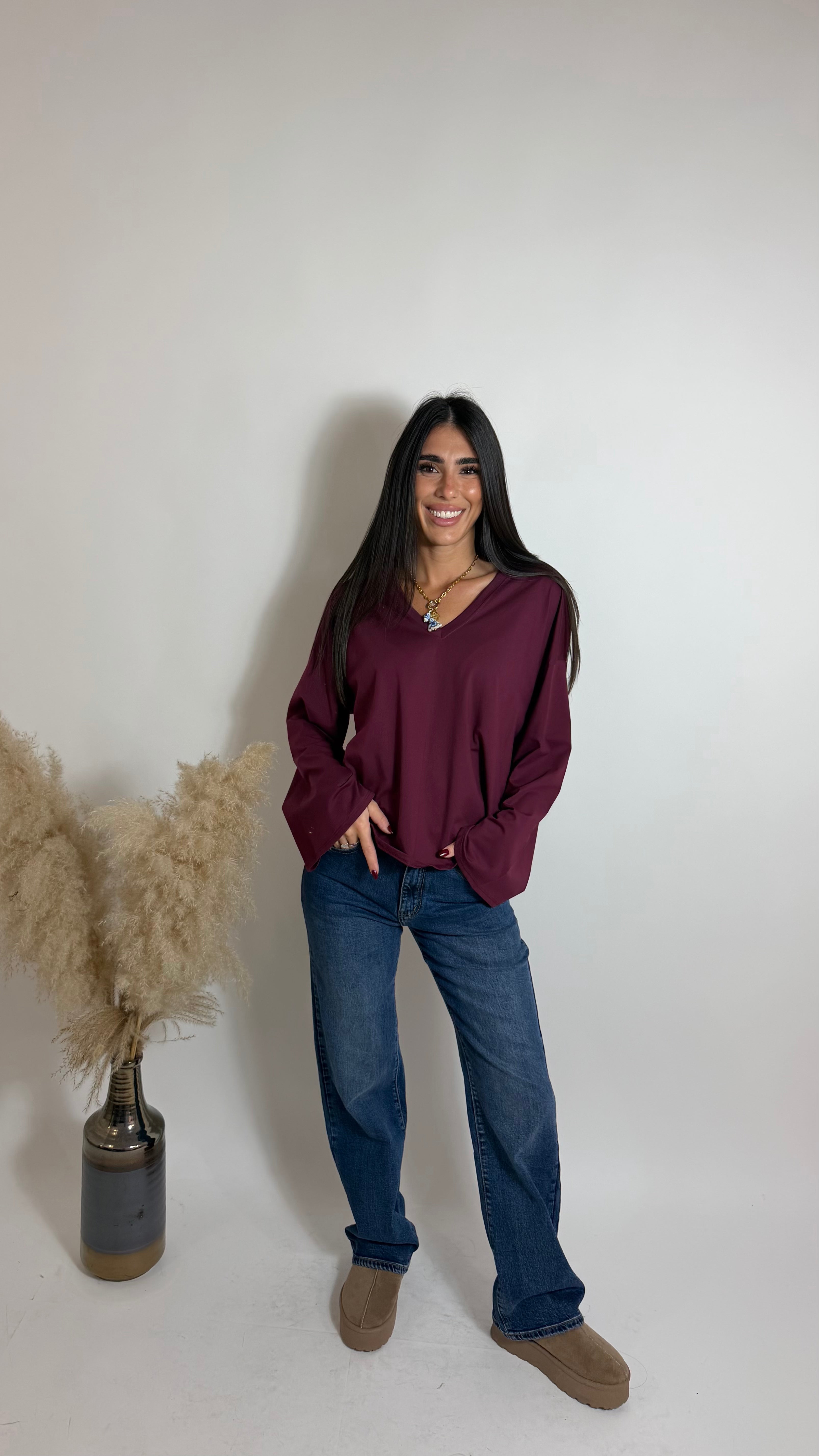 Maglia Scatoletta Scollo V Burgundy