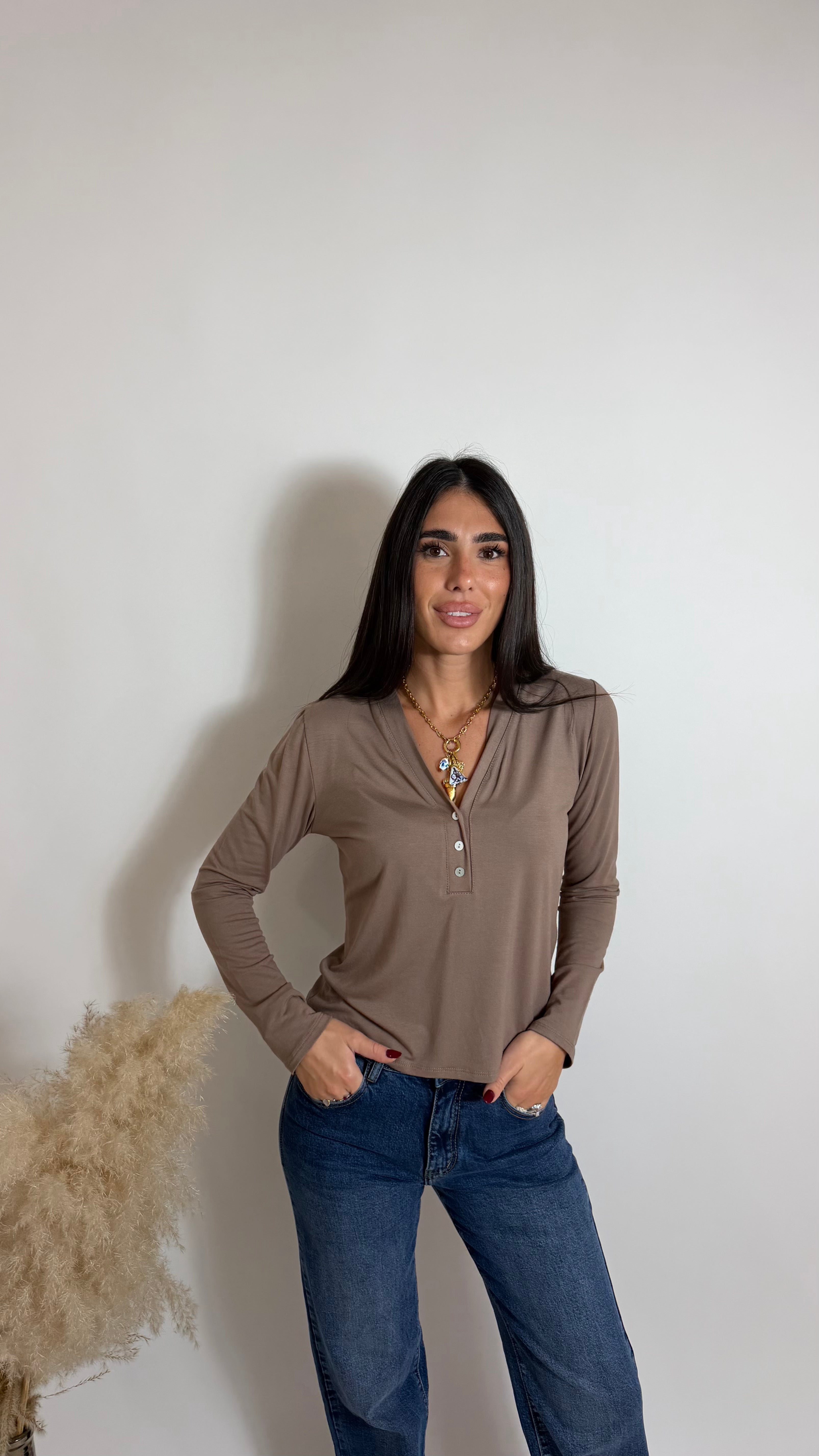 Maglia Serafino Scollo V Fango