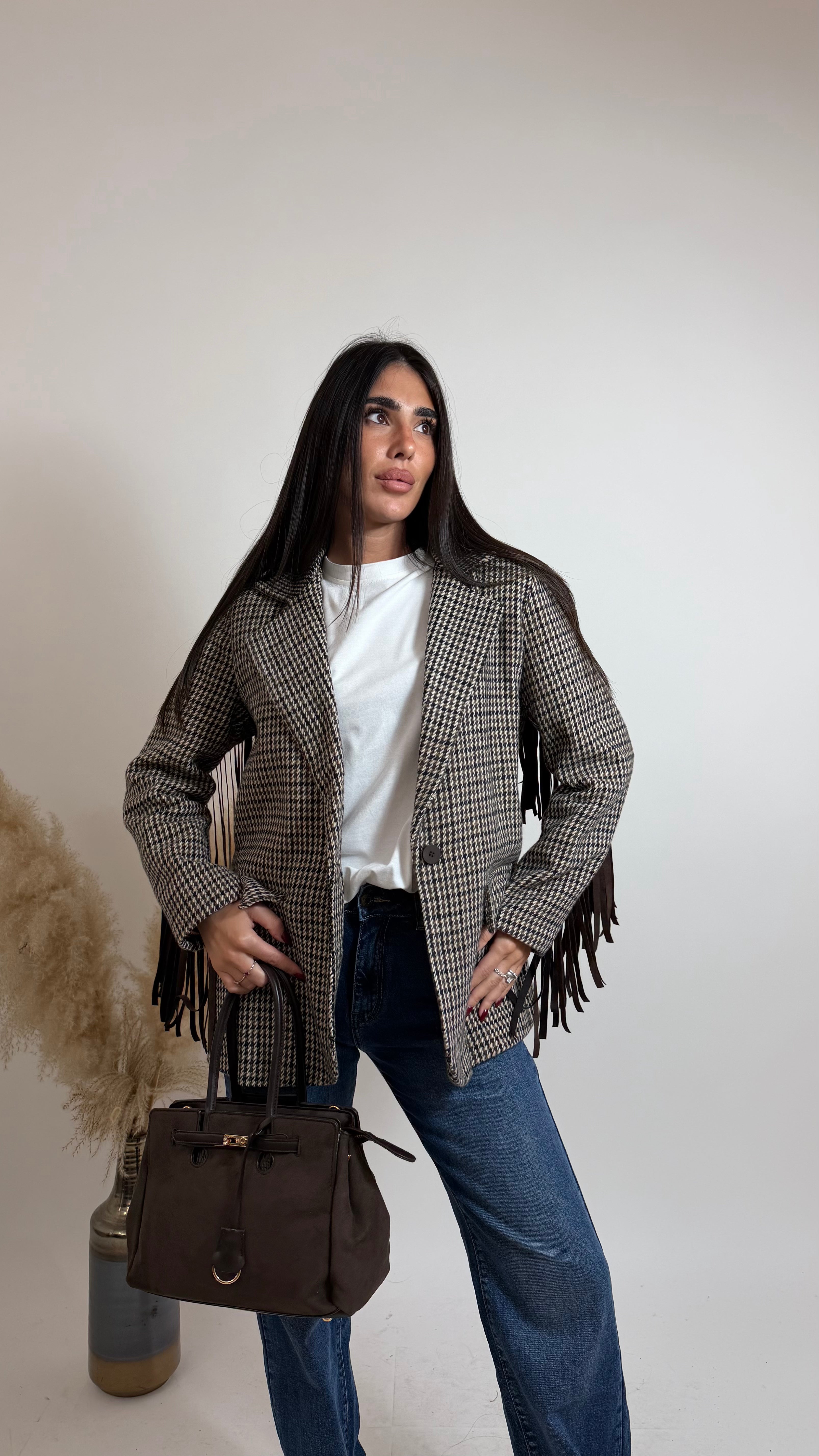 Cappotto Blazer Check Frange