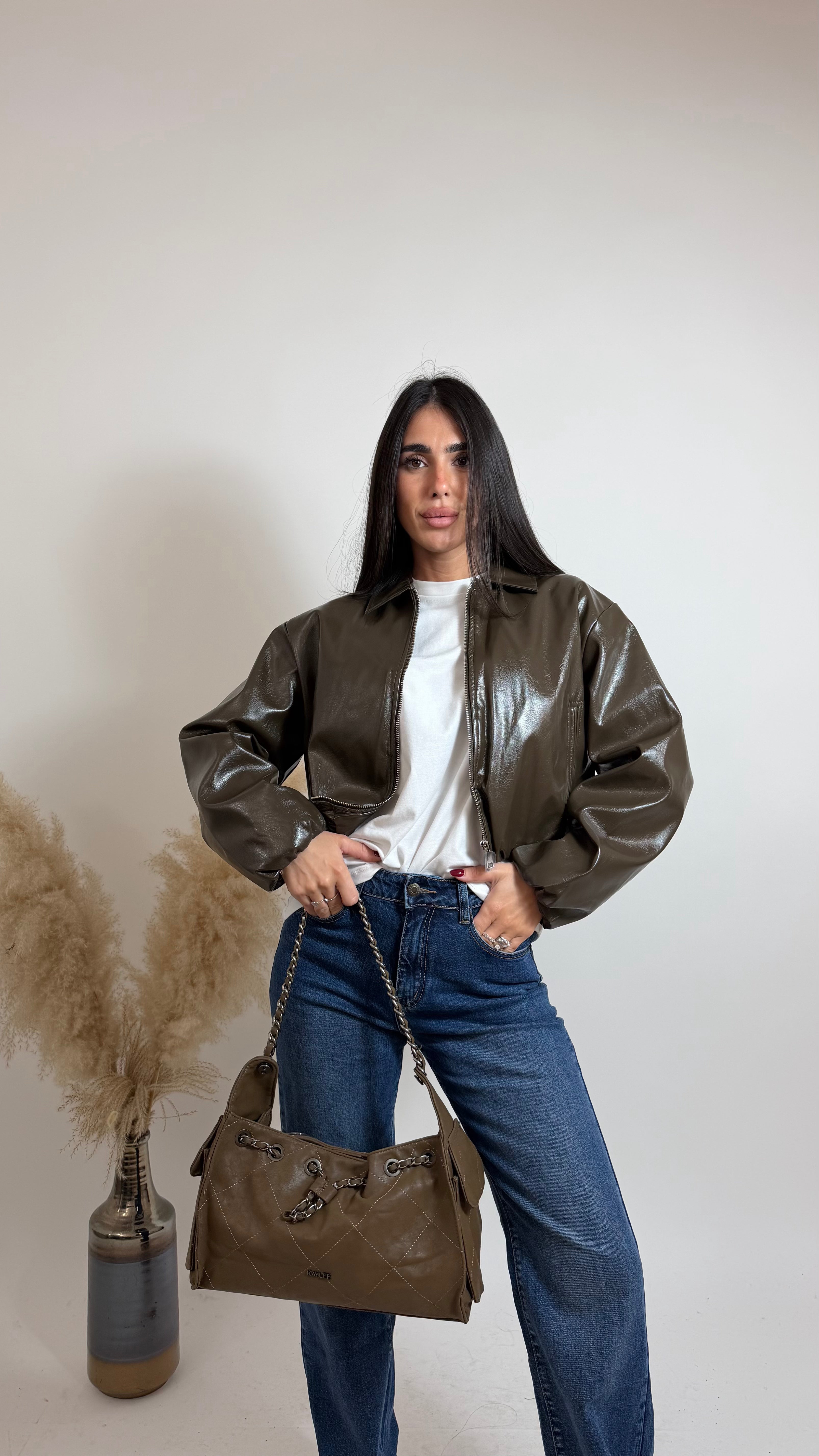 Giacca Leather Crop Testa di Moro