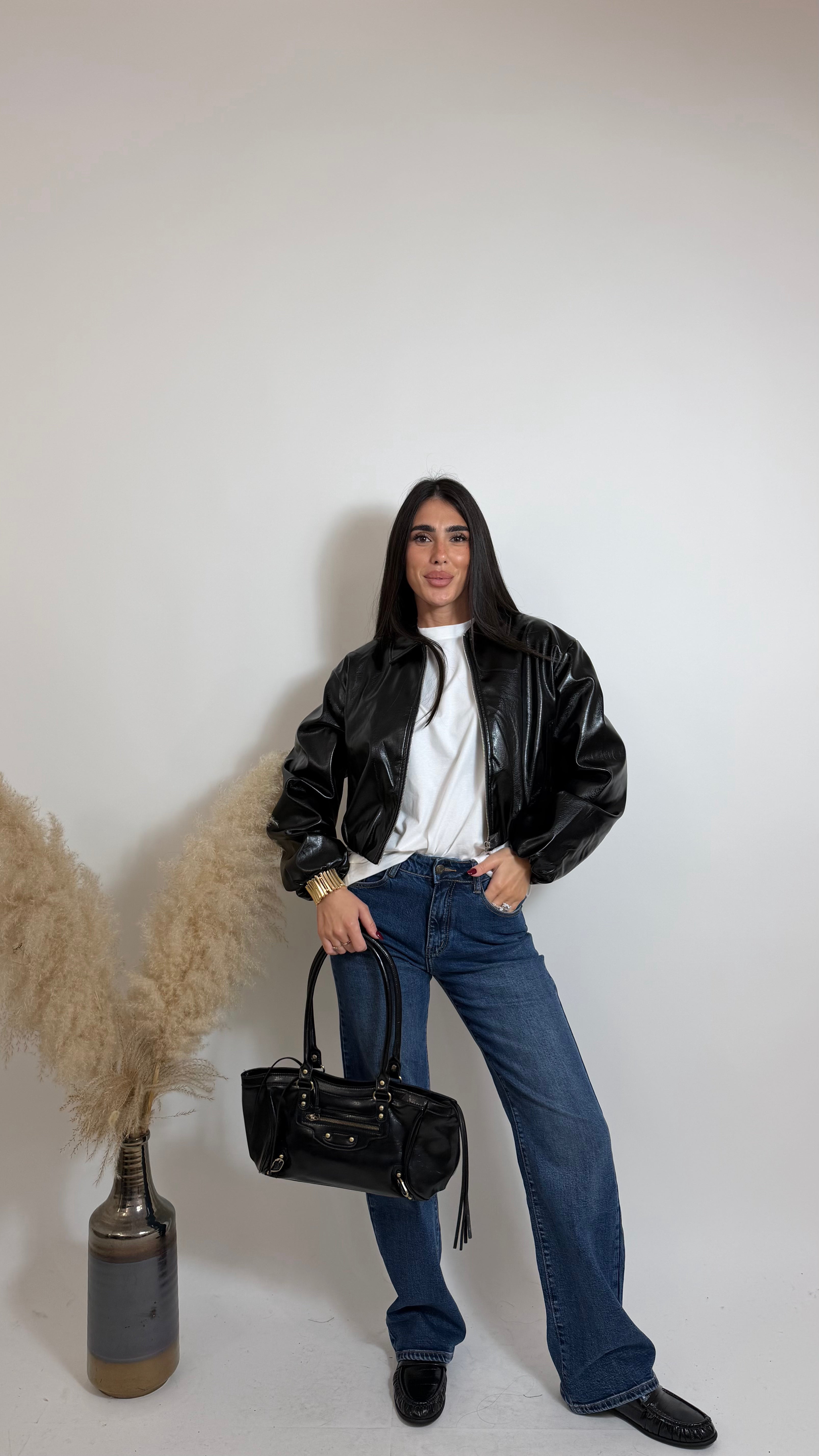Giacca Leather Crop Nero