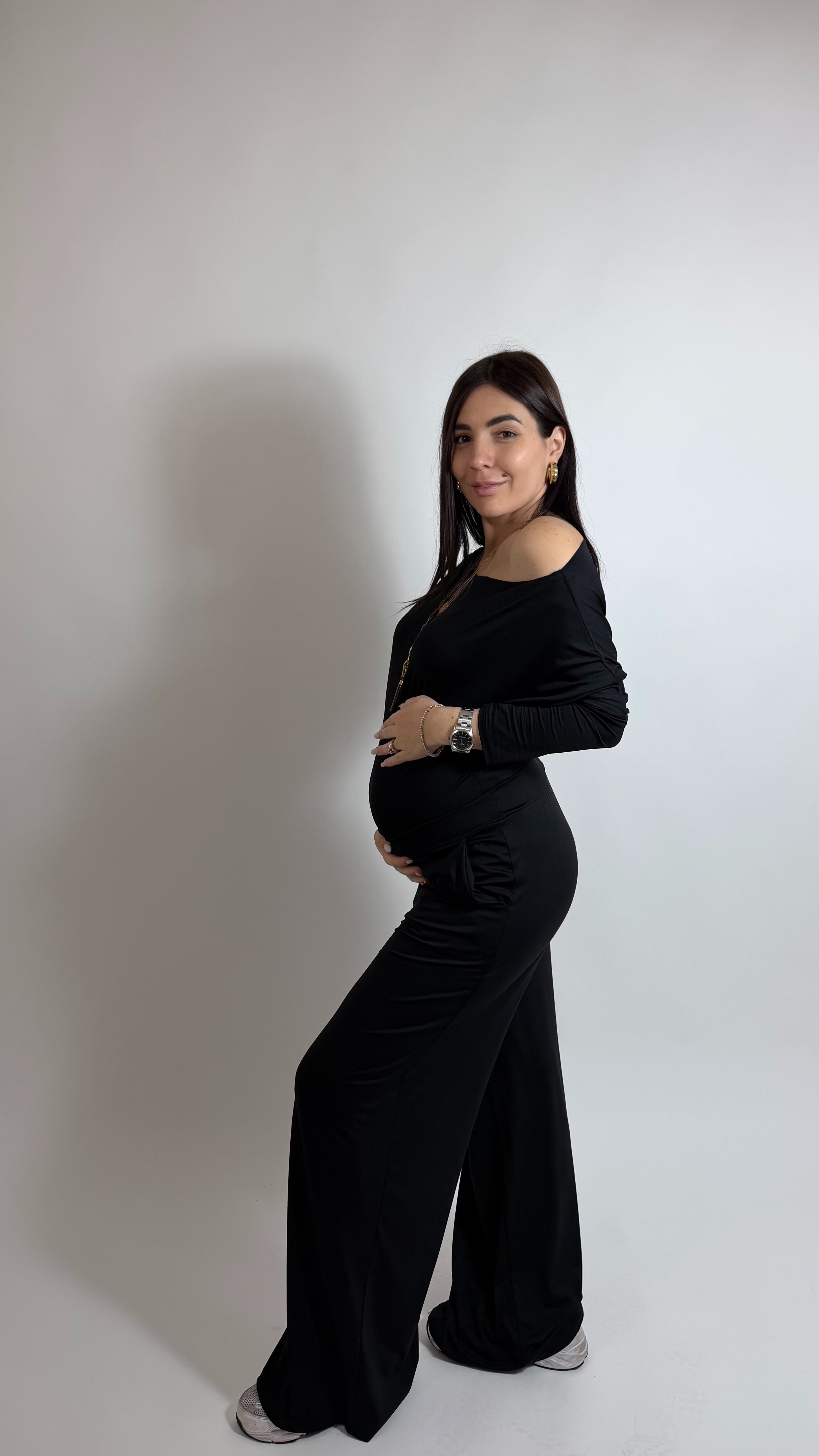 Maglia Yoga Second Skin Spalla scesa / Nera